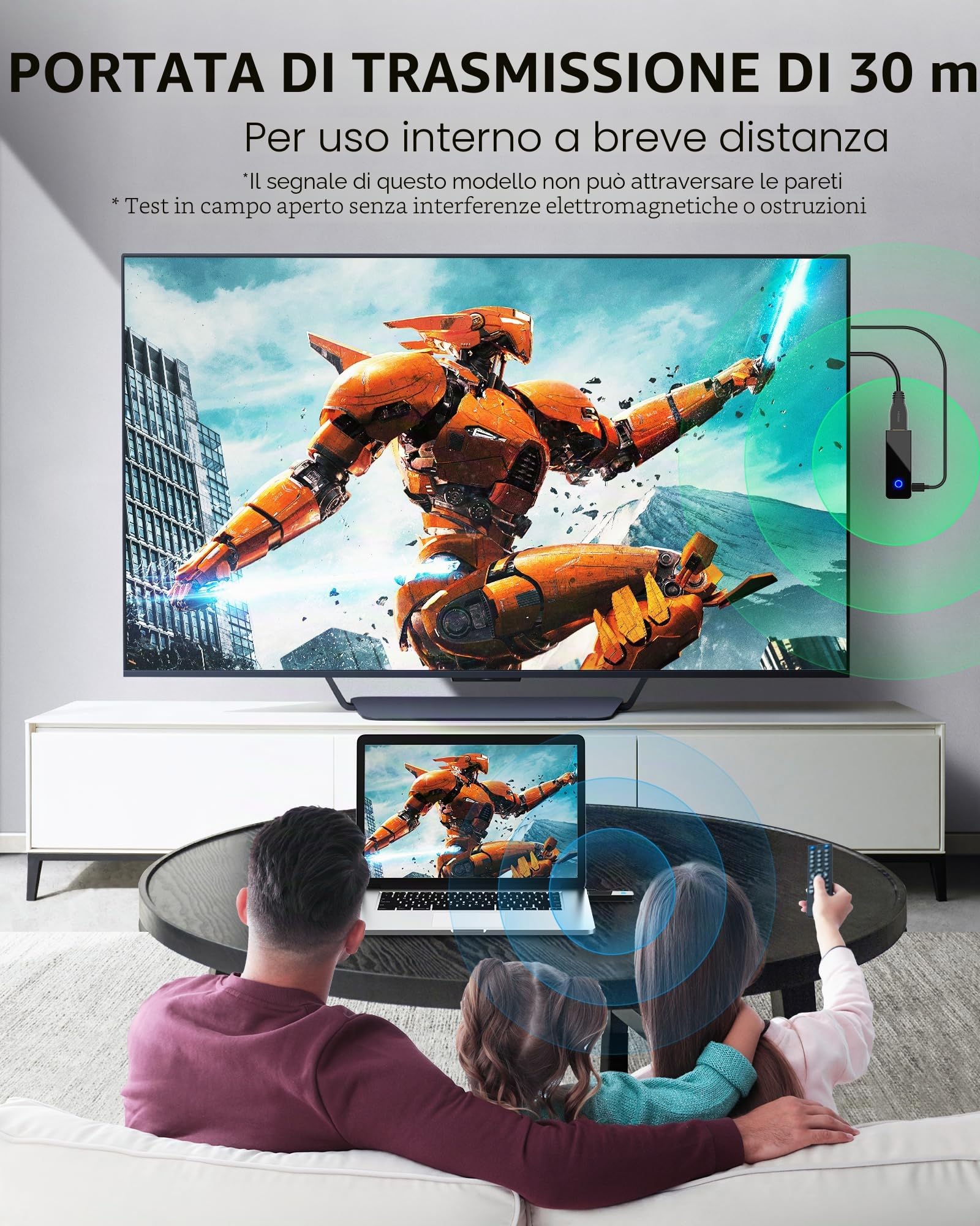 Trasmettitore e ricevitore HDMI wireless – 4K Decoding 1080P 60HZ Output, Dual Band 2.4/5GHz, 98FT, Streaming Video Audio da laptop, PC, STB, Camera a TV, proiettore, monitor (nero)