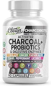 Clean Nutra Activated Charcoal Pills + Shilajit Probiotic Digestive Enzymes for Digestive Health Capsules with Peppermint Fennel Licorice Papain Ginger Turmeric Powder | Gut Health