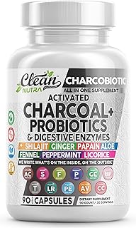 Clean Nutra Activated Charcoal Pills + Shilajit Probiotic Digestive Enzymes for Digestive Health Capsules with Peppermint Fennel Licorice Papain Ginger Turmeric Powder | Gut Health