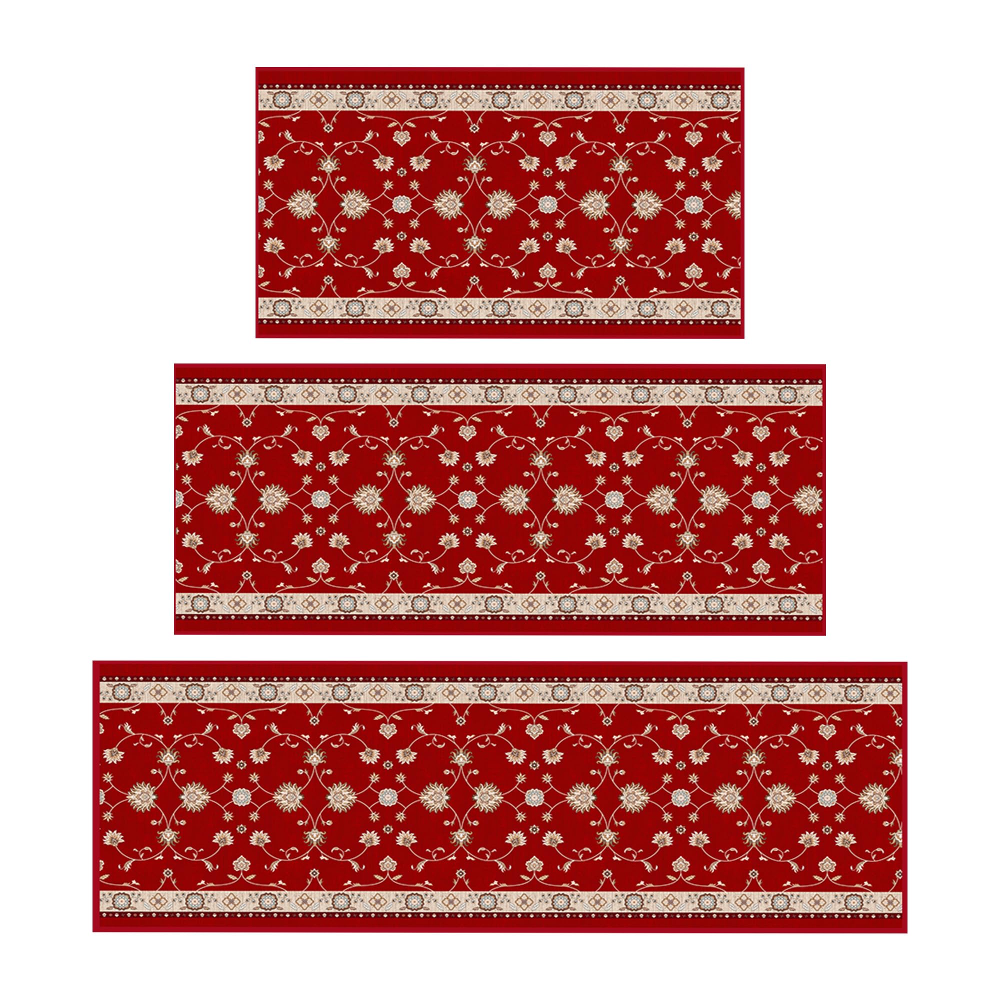 Ottomanson 3-Piece Machine Washable Kitchen Rug Set, Non Slip Kitchen Floor Mats & Runner, Low Profile, for Sink, Stove & Kitchen Island, 22.5" x 36"