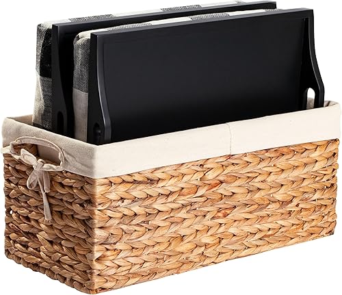 Miniatura 8 de ROSSIE HOME Bandeja de madera para cama  Juego de dos  con cesta de almacenamiento de jacinto  Buffalo Check  Se adapta a portátiles de hasta 15.6