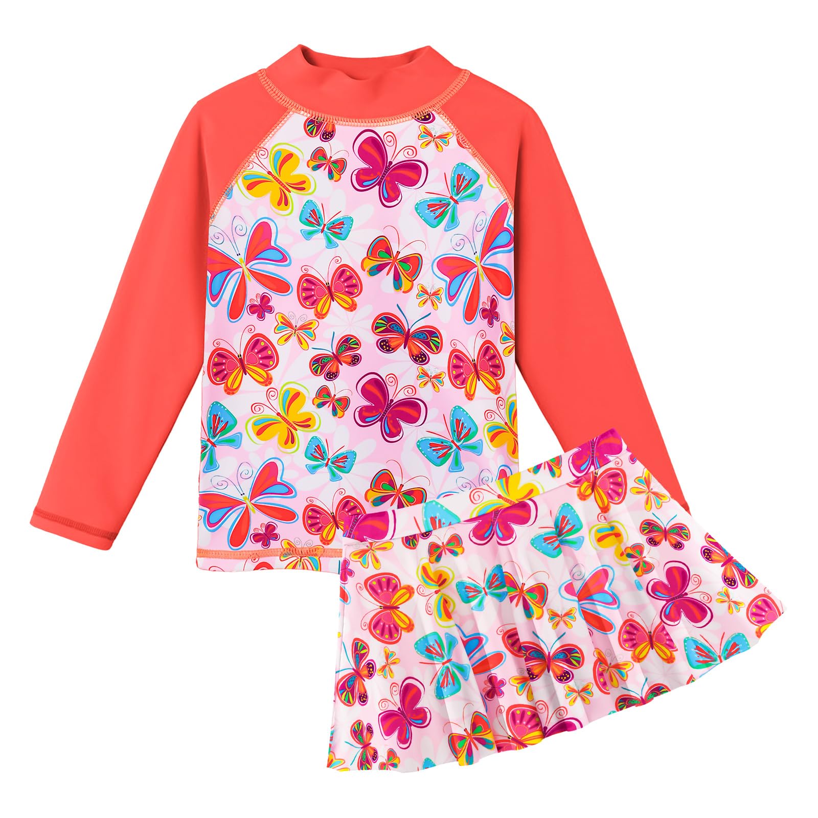 BAOHULU Girls Two-Piece Swimsuits Long Sleeve Rash Guard Bathing Suit 2-14Y