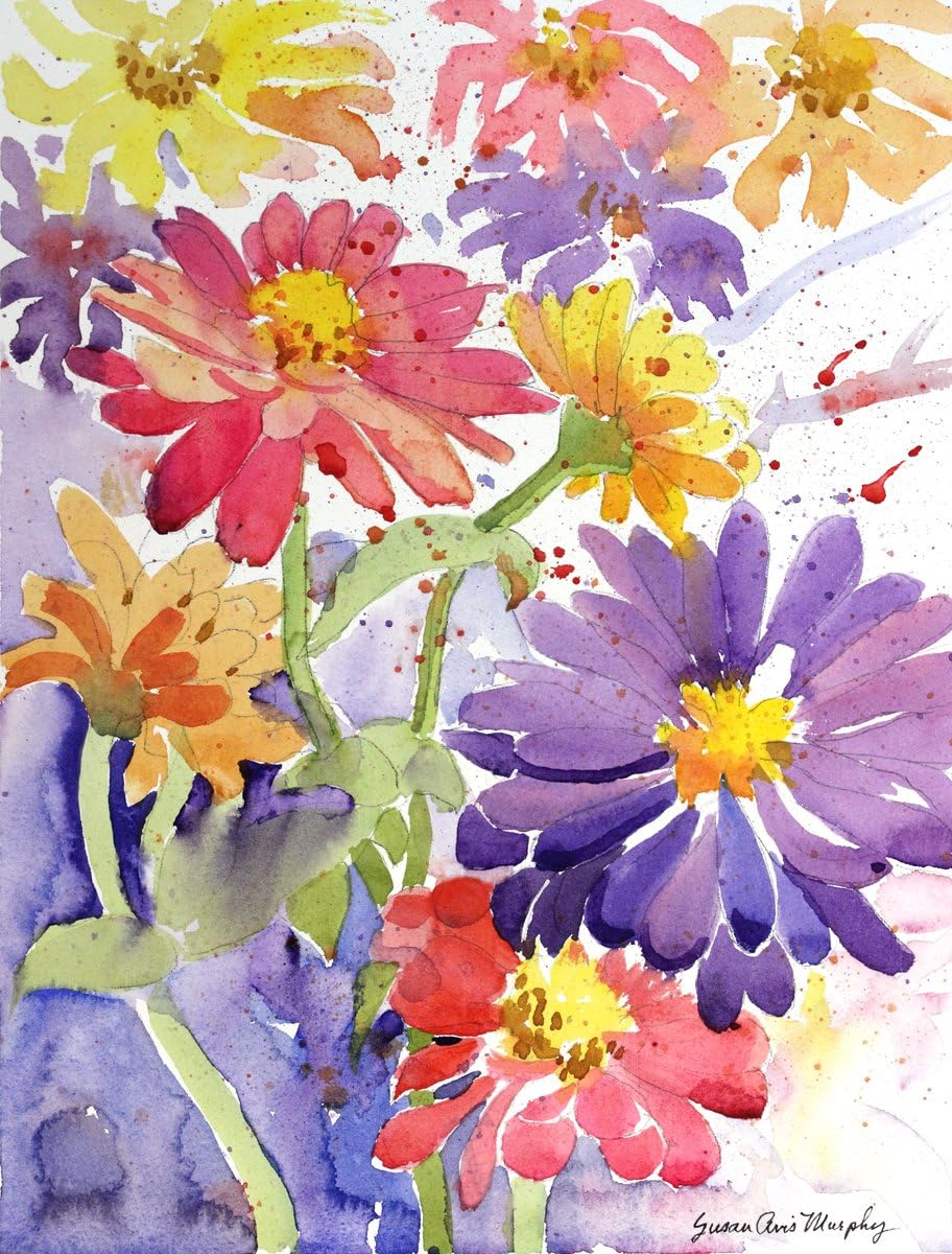Amazon Com Arthouse Zinnias In The Field Giclee Print Of Watercolor Flower Painting 10 X 13 Inches Home Kitchen