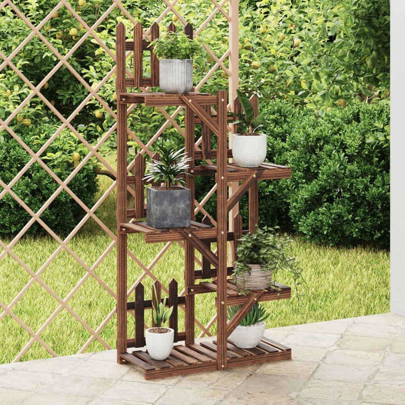 Festnight Pflanzenständer Holz Blumenregal Balkon Blumentreppe Outdoor Wetterfest Pflanzenregal Indoor Pflanzen Regal Blumenständer Für Draußen Terrassenregal Balkonregal 60x25x130 cm Garten