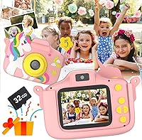 TidyneSS Kids Camera 1080P HD Dual Lens Toddler Toy for Girls 3-12, 32GB SD Card, Silicone Case, Games & Filters - Pink