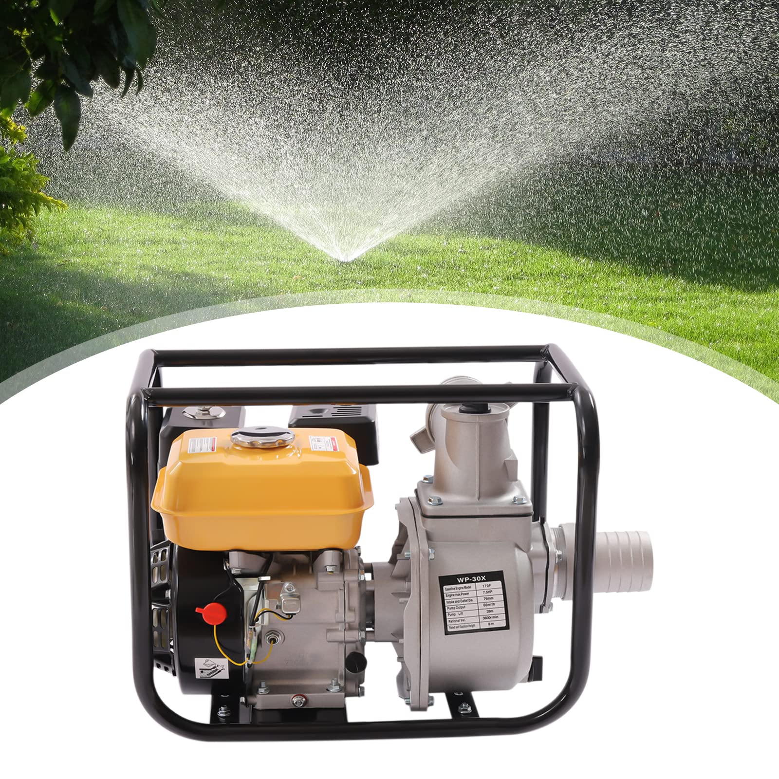 Irrigation Pumps 40.2CC Gas Water Pump, High-Powered Portable Water Transfer Pump With 98ft Lift & 282.5ft³/H Flow, 2-Stroke Engine For Irrigation, Drainage, Flood Gas Water Pump 2 Inch