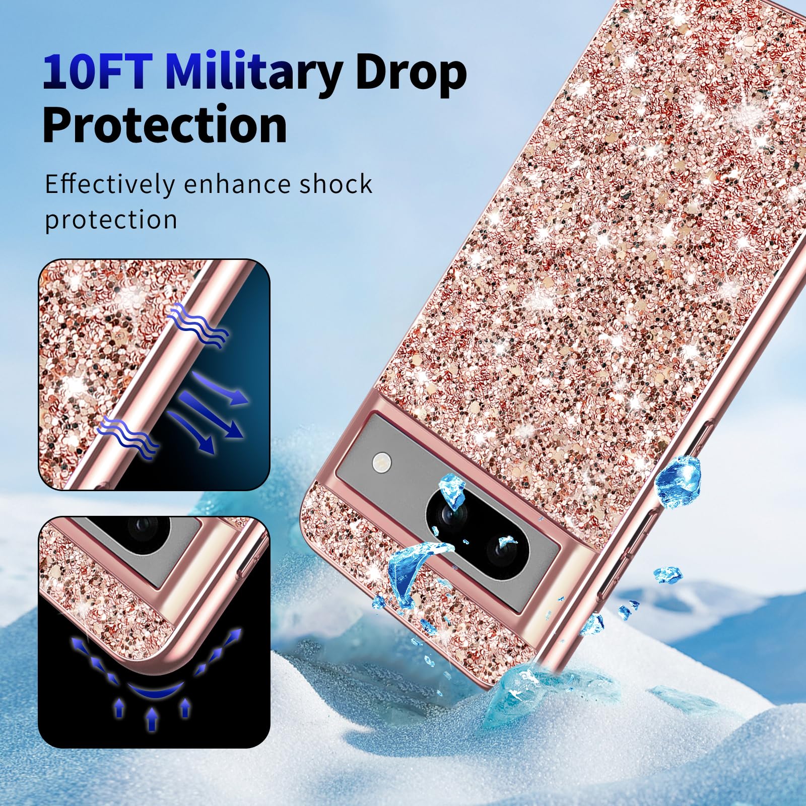 IMEIKONST Glitter Case For Google Pixel 9A With Metal Ring Kickstand, Moving Liquid Bling Gradient Transparent Sequin Shockproof Protective Cover For Google Pixel 9A. Pink Purple JBZ - View #3