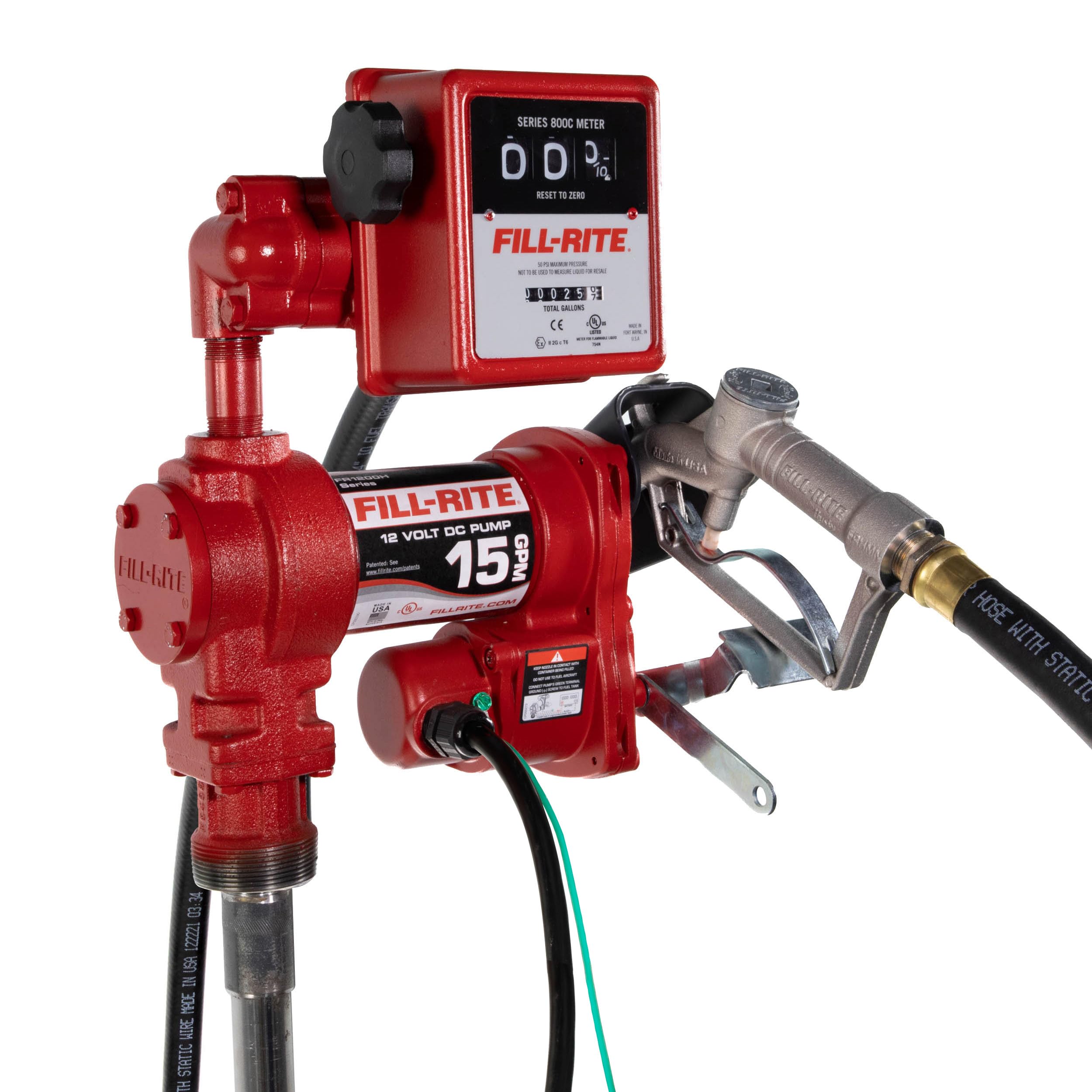 Fill-Rite FR1211H 12V 15 GPM Fuel Transfer Pump with Standard Mechanical Meter Package, Gallons | Gasoline, Diesel, Kerosene, Ethanol & Methanol Blends & Biodiesel