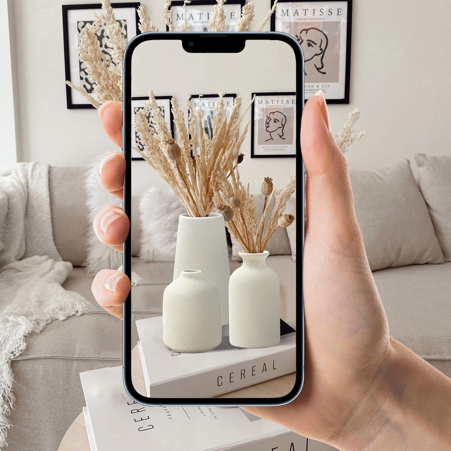 Beige Ceramic Vases Set of 3 for Pampas Grass & Dried Flowers, Creative Modern Boho Farmhouse Décor, Small Ceramic Vase for Shelf, Desk, Bookshelf and Entryway - Image 5