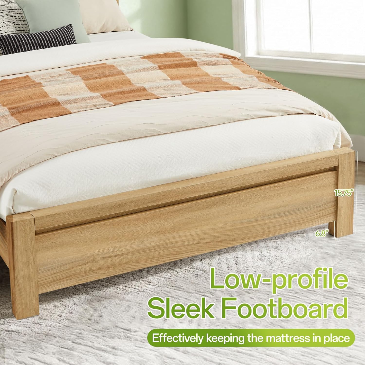 Queen Bed Frame with Headboard, Mid-Century Modern Queen-Size Bedframe with Wood Slat Support, Noise Free, No Box Spring Needed, 1000Lb Capacity, Easy Assembly, Natural Oak - Image 5