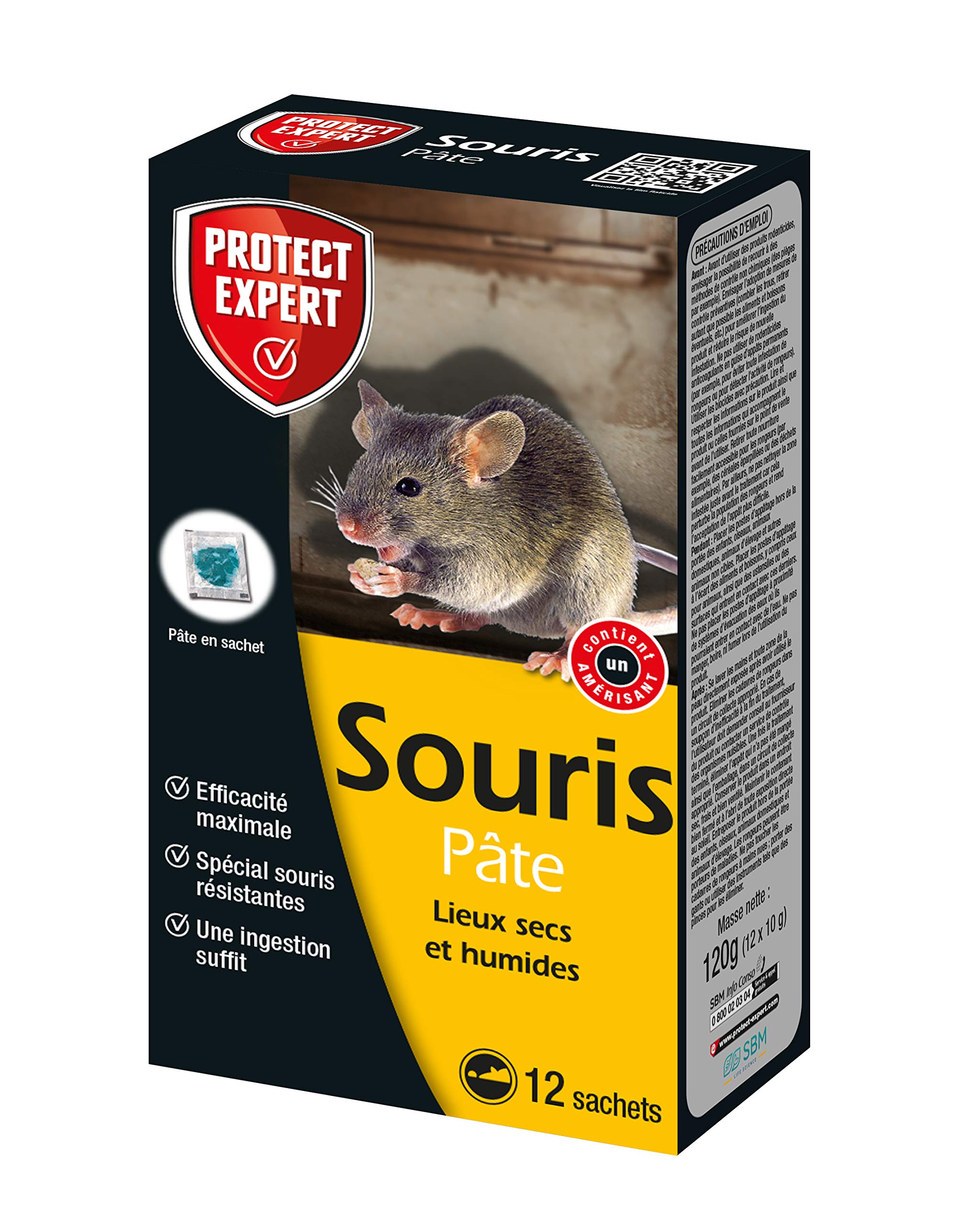 Protect Expert SOURIPAT120 Anti Souris | 12 Pates |Lieux Secs & Humides| 120g | Spécial Souris Résistantes | Efficacité Maximale | Une Ingestion Suffit, Fabriqué en France