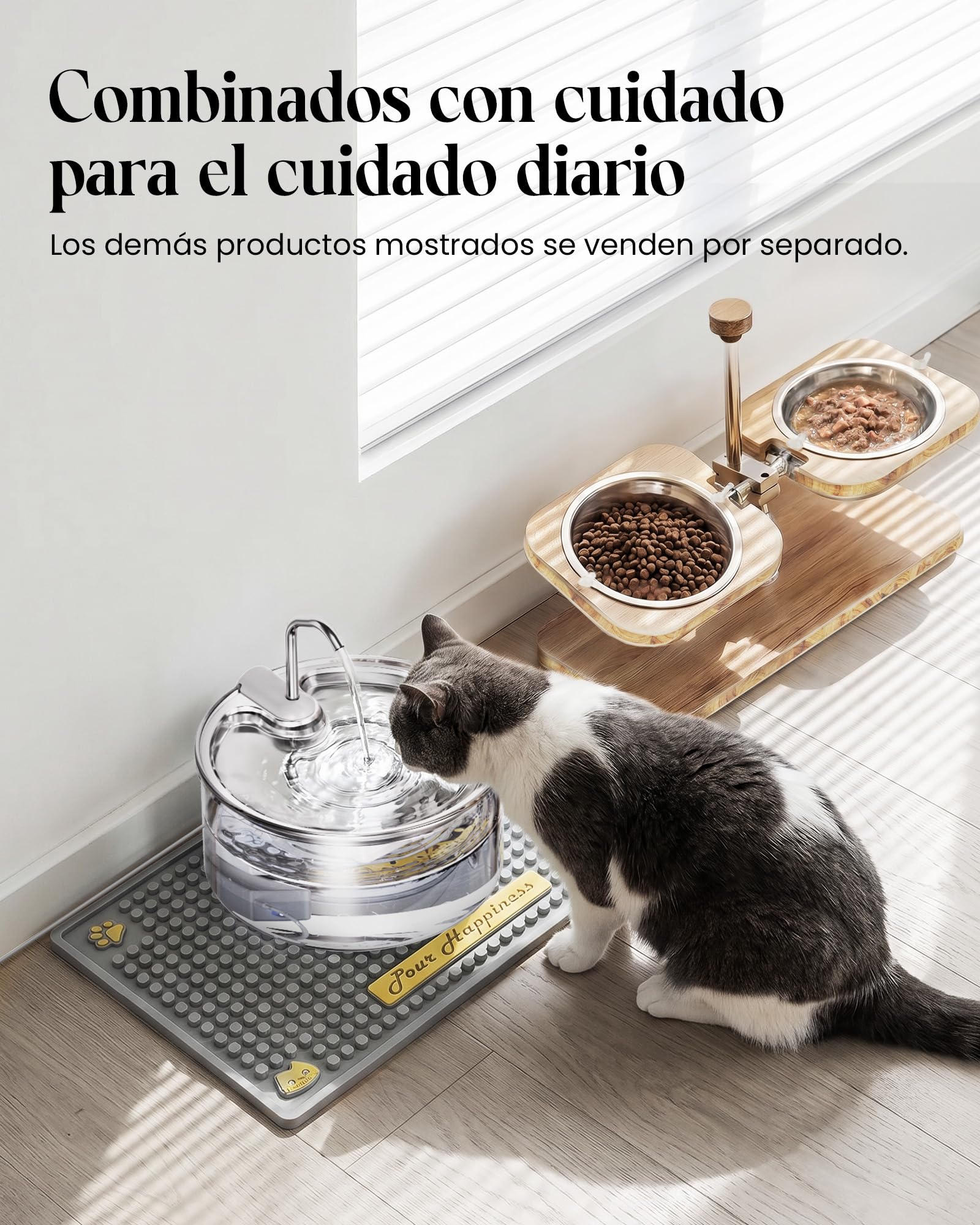 Tomxcute Fuente de Agua de Vidrio de 3,2 L para Gatos y Perros Pequeños | Nivel de agua visible, Súper Silencioso, diseño con grifo y mantenimiento sencillo