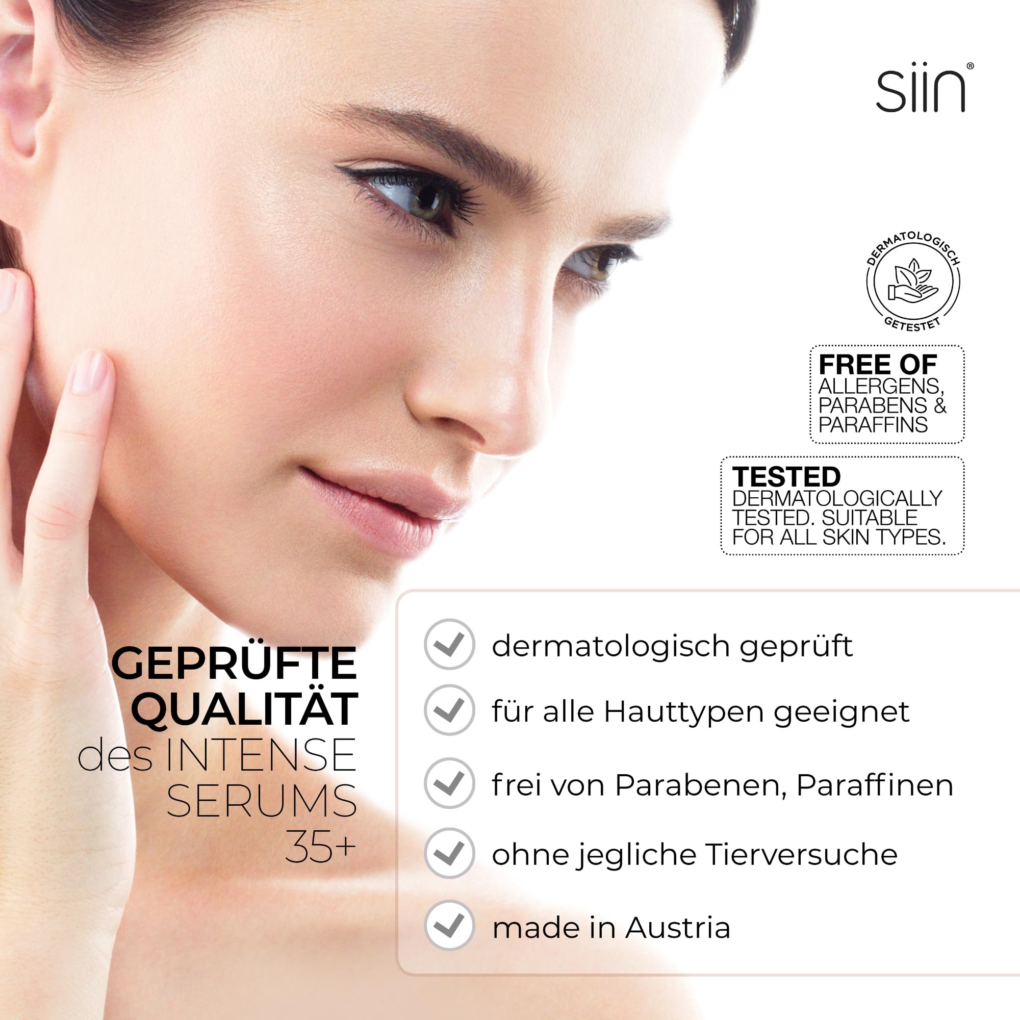 siin Intense 35+ Anti Aging Gesichtsserum gegen Mimikfalten & Alterungfalten - glättet, strafft, Hyaluron Serum Anti-Aging Creme - mit Edelweiss, Jojobaöl, Sheabutter - für normale & Mischhaut