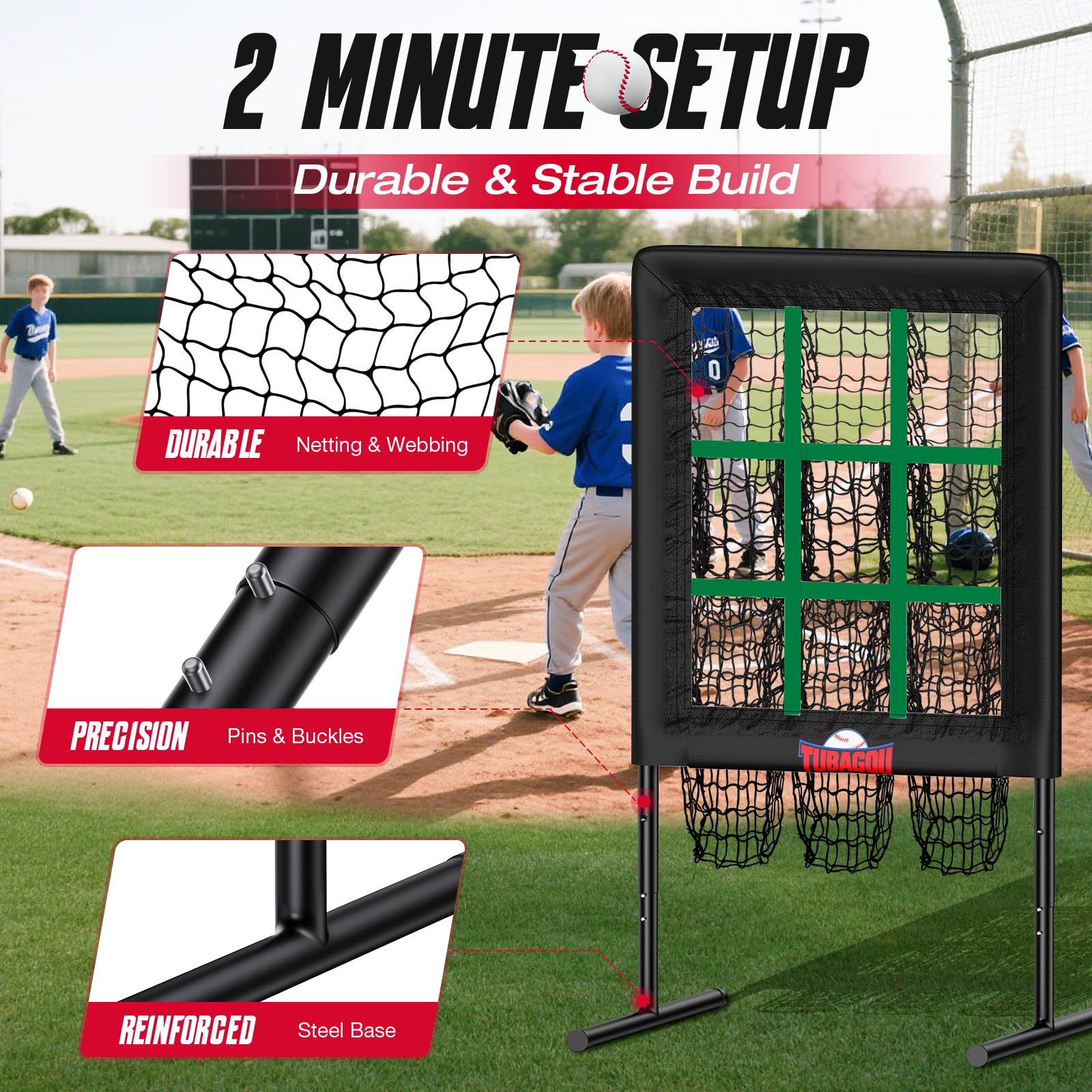 Filet D'entraînement De Baseball Avec Zone De Frappe Réglable – 9 Grilles, Neuf