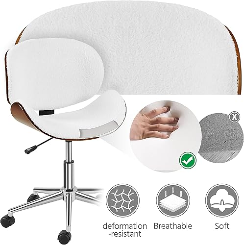 Miniatura 5 de Yaheetech Ergonomic Desk Chair Armless Office Chair Mid-Century Bentwood Seat Computer Chair Boucle Fabric Swivel Chair Height Adjustable for Bar