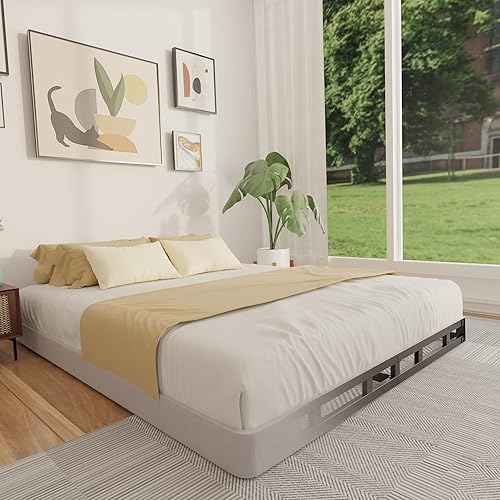 Miniatura 6 de Somier para cama matrimonial de 4 pulgadas, somier de perfil bajo tamaño matrimonial solamente, base de cama metálica para colchón resistente con 4