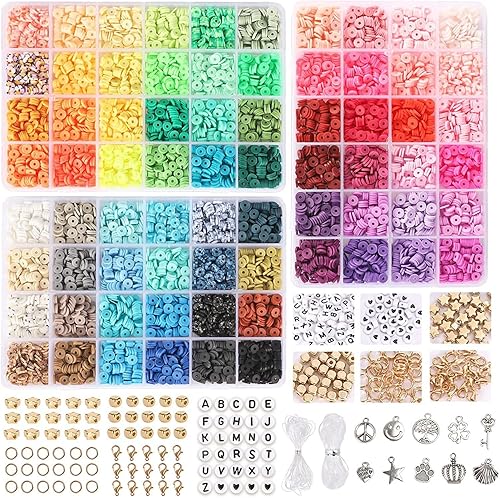 FUB 9000 cuentas de arcilla de 72 colores para hacer pulseras, kit de fabricación de pulseras para niñas de 8 a 12 años, cuentas de polímero Heishi,