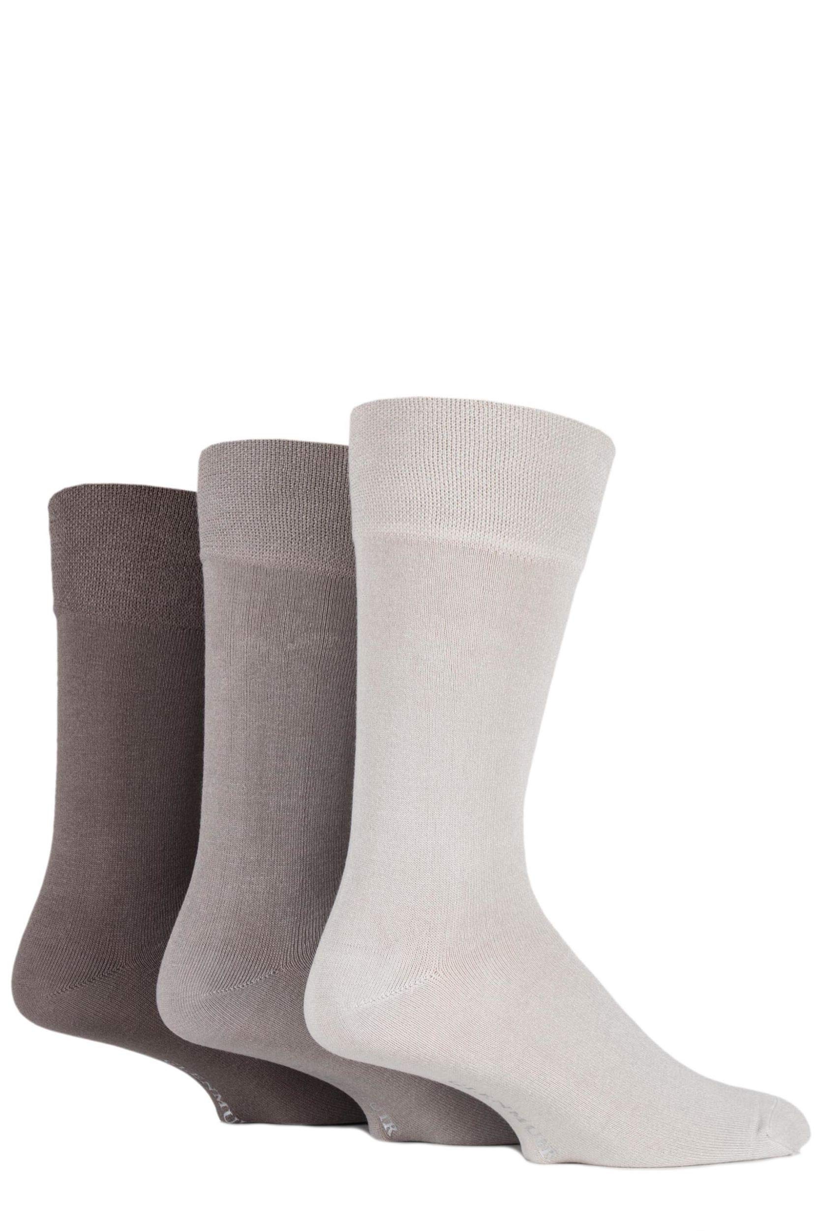 Glenmuir Men's Beige Plain Comfort Cuff Bamboo Socks 3 Pair Pack Size 7-11