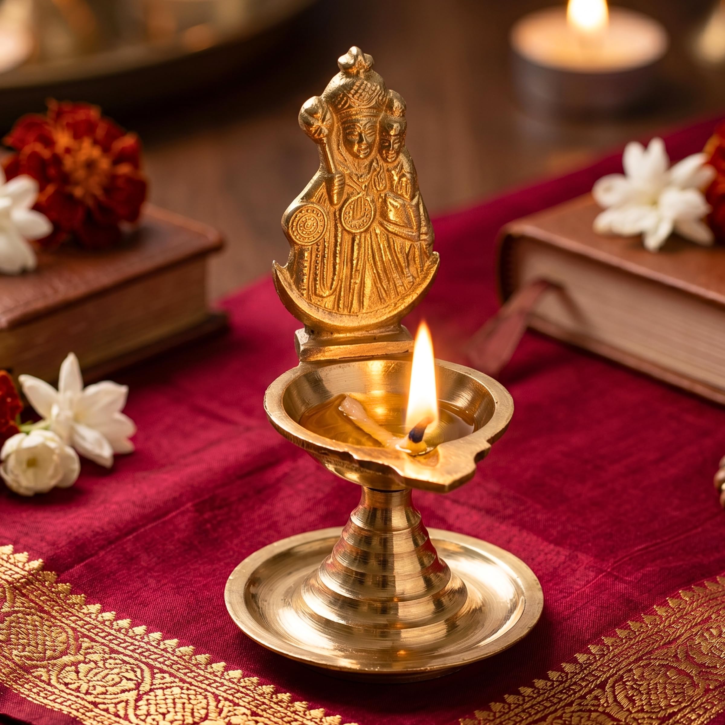 Anciently Brass Mother Mary Diya (Design 2) / Madha Vilakku - Traditional Jesus Madha Oil Lamp for Christian Altar, Prayer Room Decor & Gifting (Design 2)-image-38