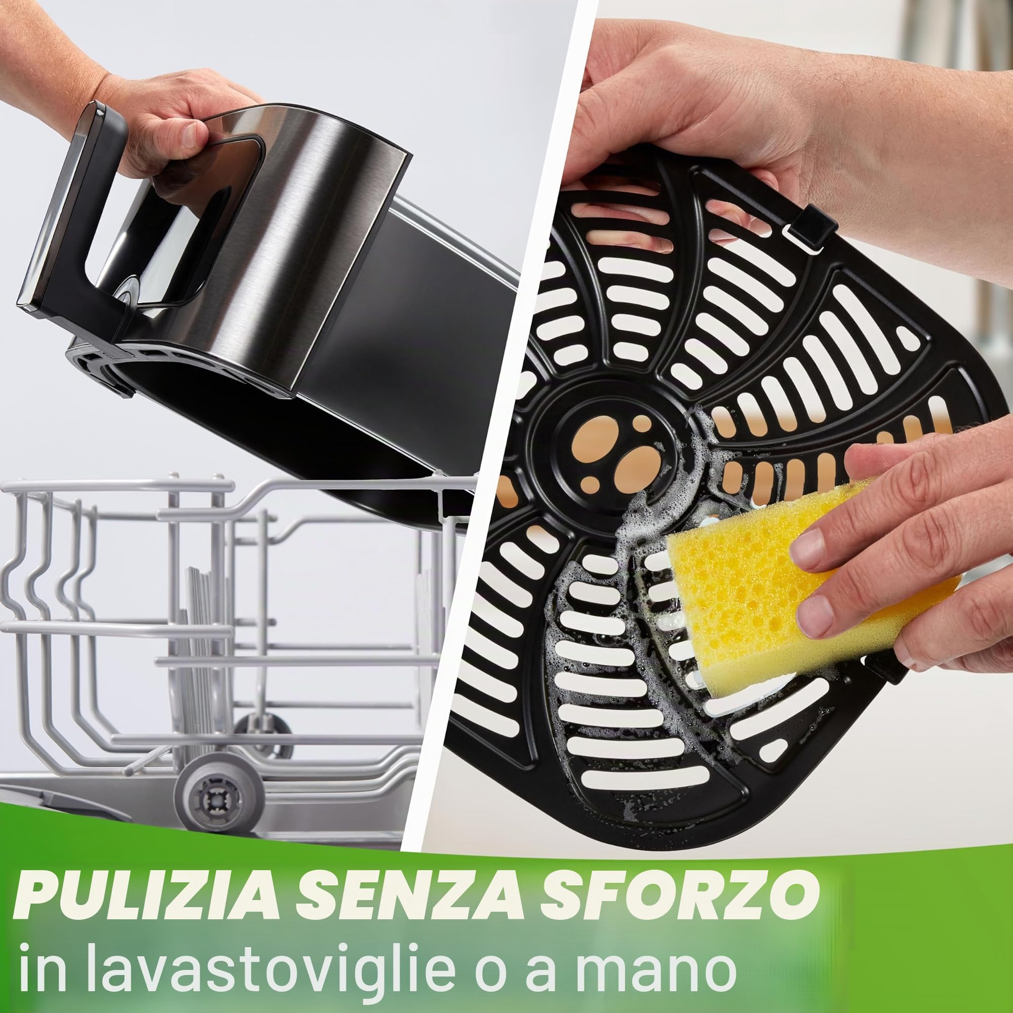 Nutrilovers NUTRI-FRYER - Friggitrice ad aria calda in acciaio inox, XXL, 8 l, 2000 W, con display touch a LED, tecnologia Double Heating, finestra di visualizzazione, patatine a basso contenuto di