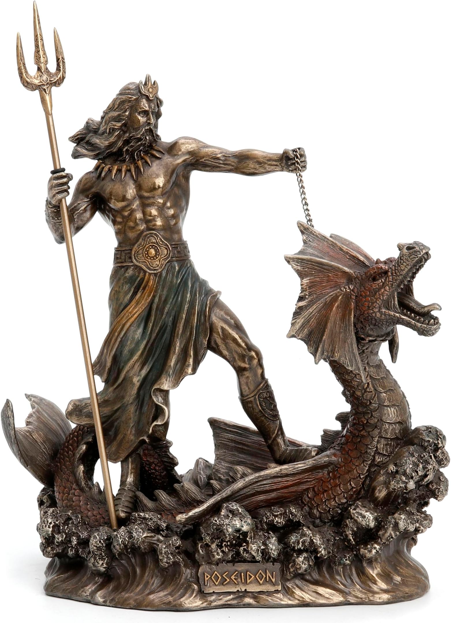 Veronese Design 9 1/4 Inch Poseidon with Trident Standing On Hippocampus Cold Cast Resin Bronze Finish Statue