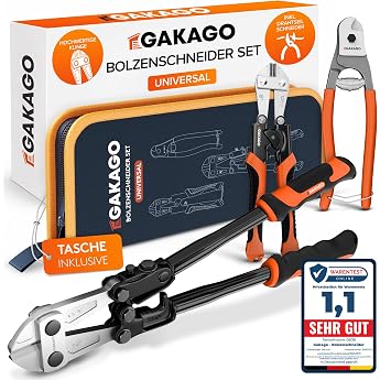 Gakago Bolt Cutter Set - 14 Inch 350 mm Bolt Cutter with 8 Inch 200 mm Mini Bolt Cutter & Wire Cutter with Bag - Metal Cutter with CR-V Blades for Wire Metal & Fence