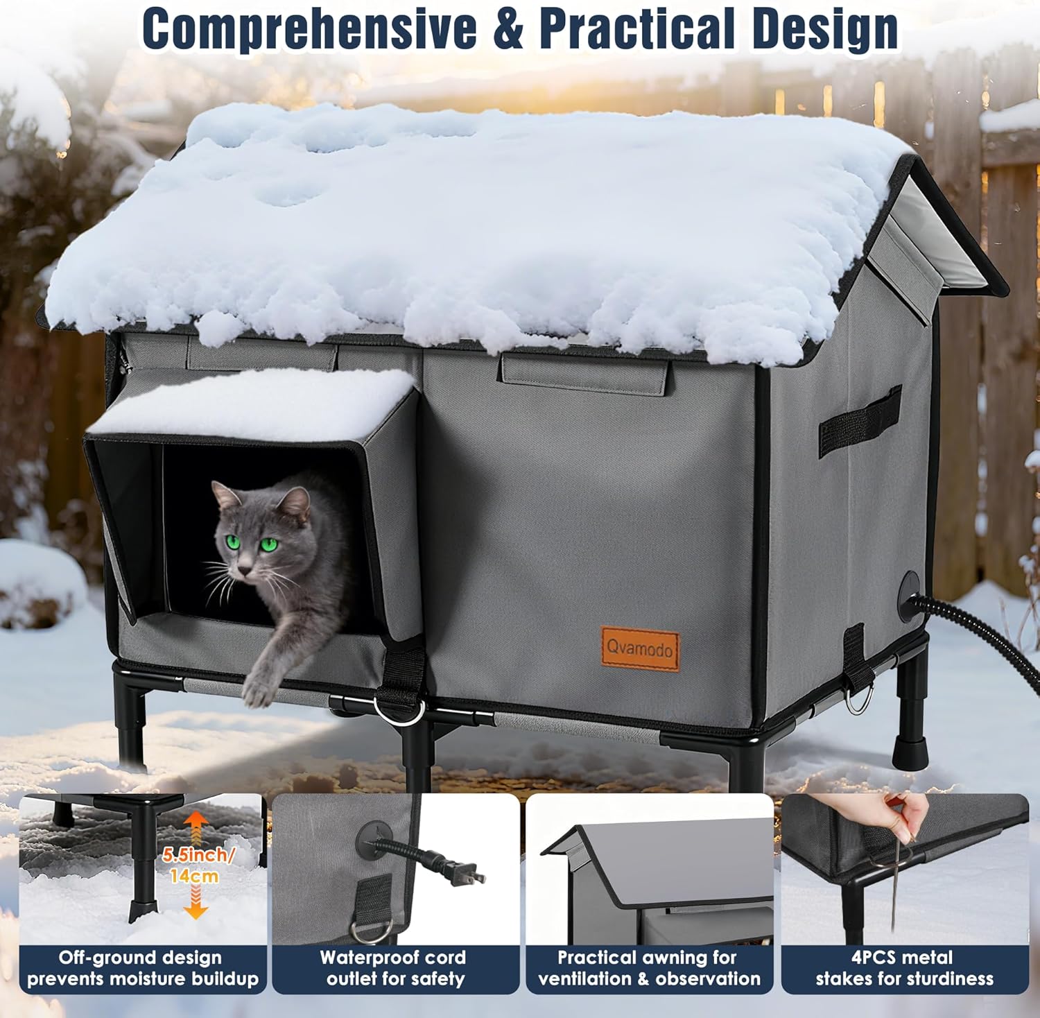 6-Layer Heated Cat House, Ultra Sturdy Cat Houses for Outdoor Cats, 100% Waterproof 900D Oxford Fabric & Fully Insulated Weatherproof Heated Plush Pad for Outside Stray Barn Cat (Extra-Large)