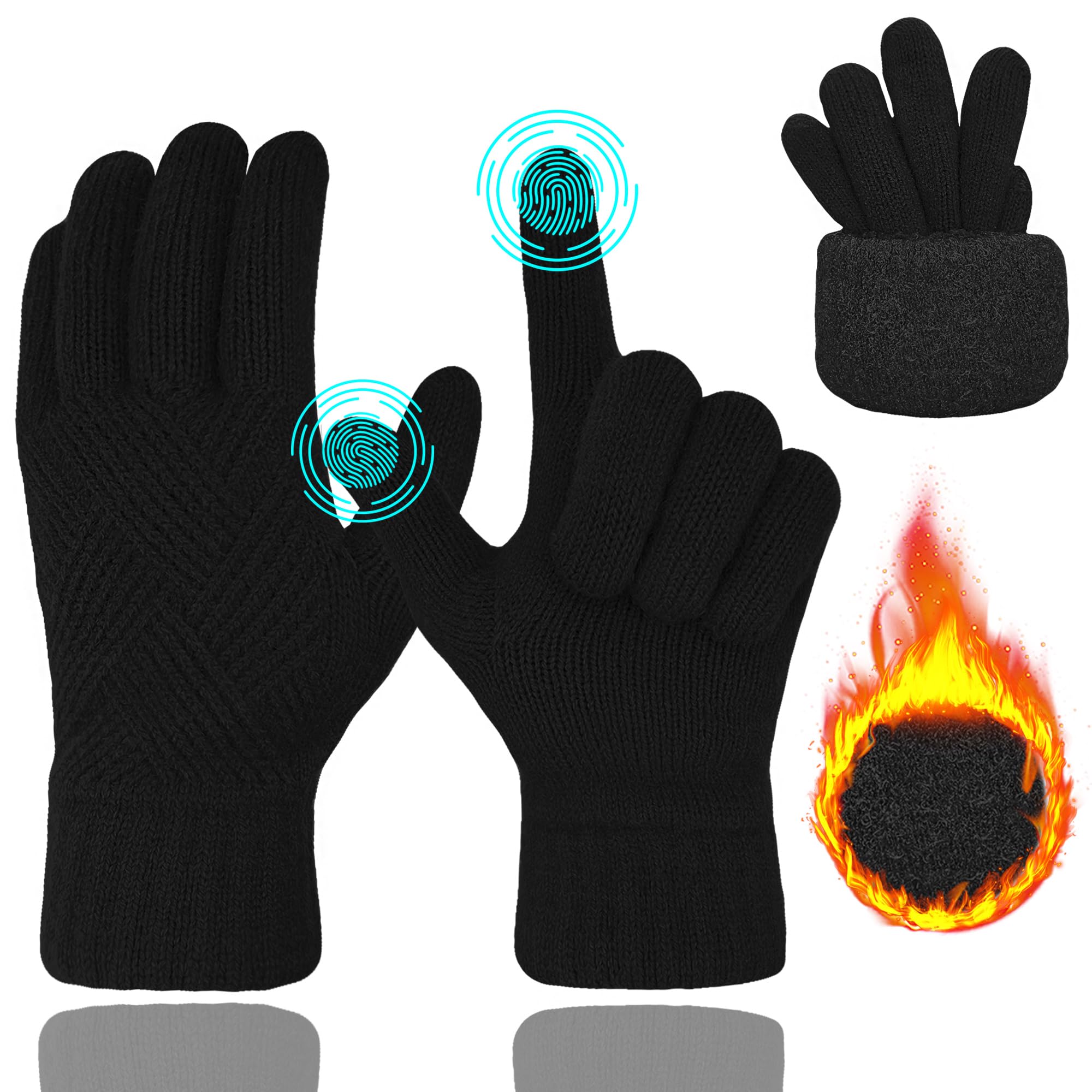 Gants D'hiver Tactiles Pour Femme - Doublure Polaire Thermique, Poignets En Fausse Fourrure, Taille Unique, Noir - Pour Ski, Vélo