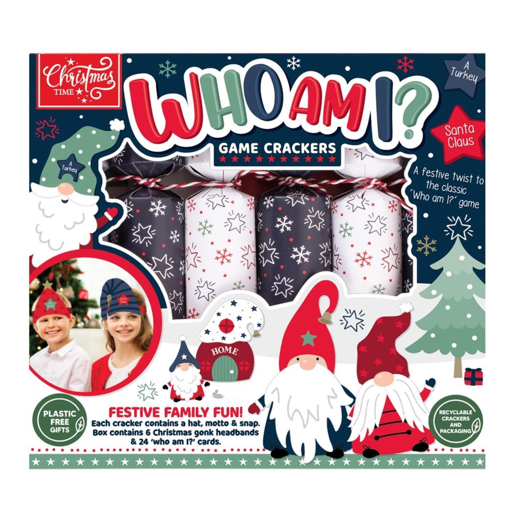 Widdle Gifts Christmas Crackers Novelty Game 6 Pack 22cm Cracker with Hats, joke and snap (Who am I? 4539)