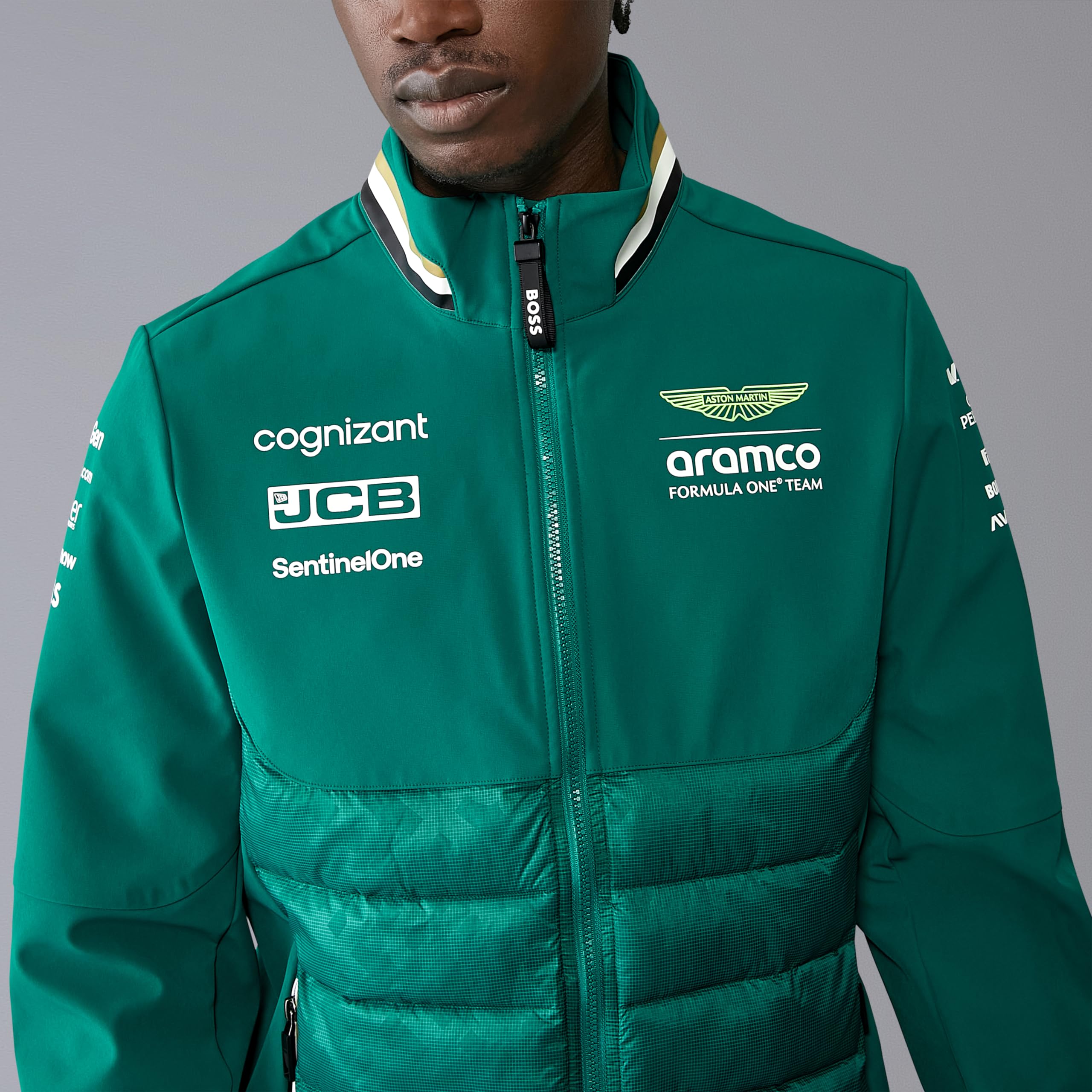 Aston Martin F1 Chaqueta híbrida del equipo 2024 para hombre con acolchado Thermore - Verde - Talla: 3XL