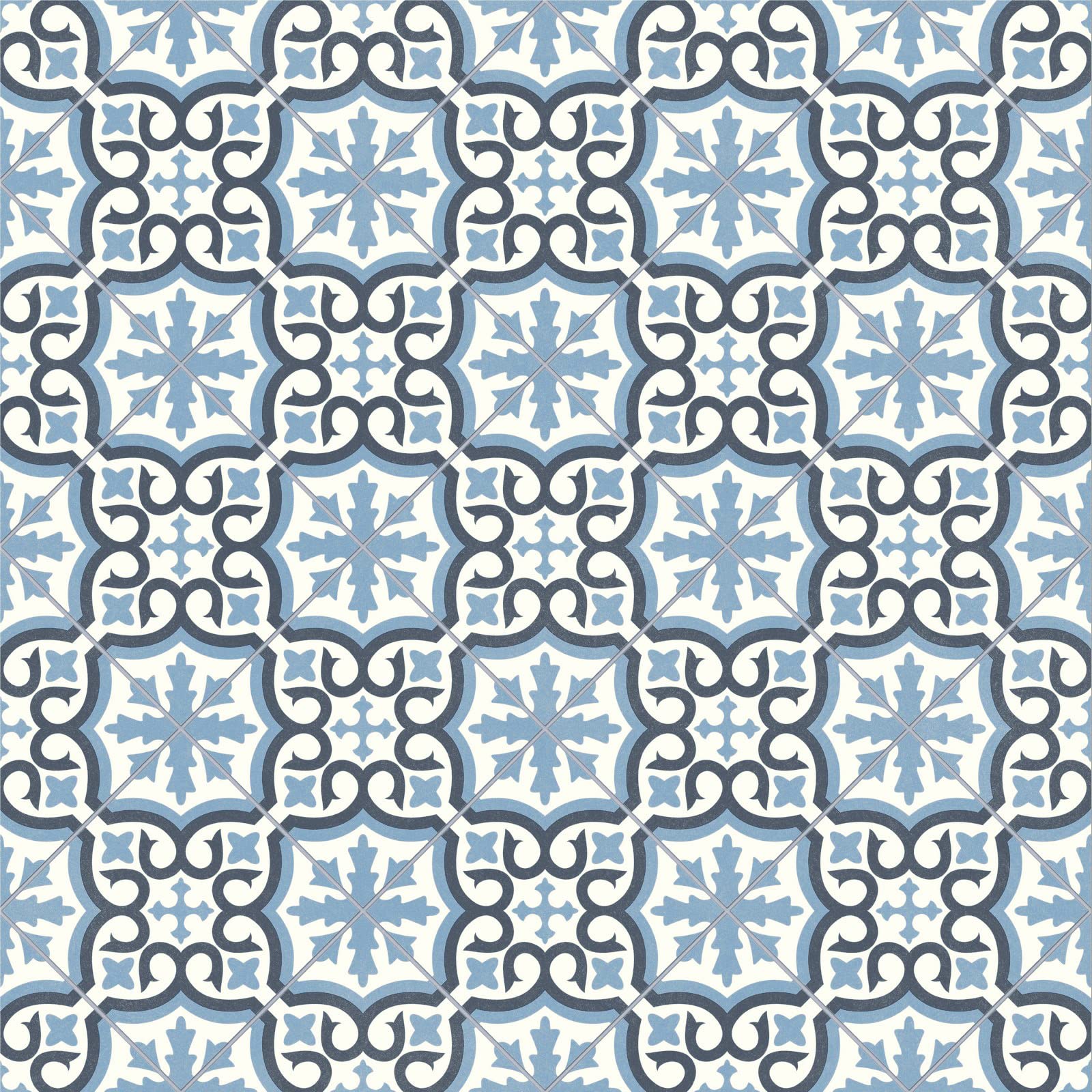 Sky Blue Moroccan Tiles Morris Vinyl Flooring 2.6mm Thick Felt Backed R11 Lino (3m x 4m)