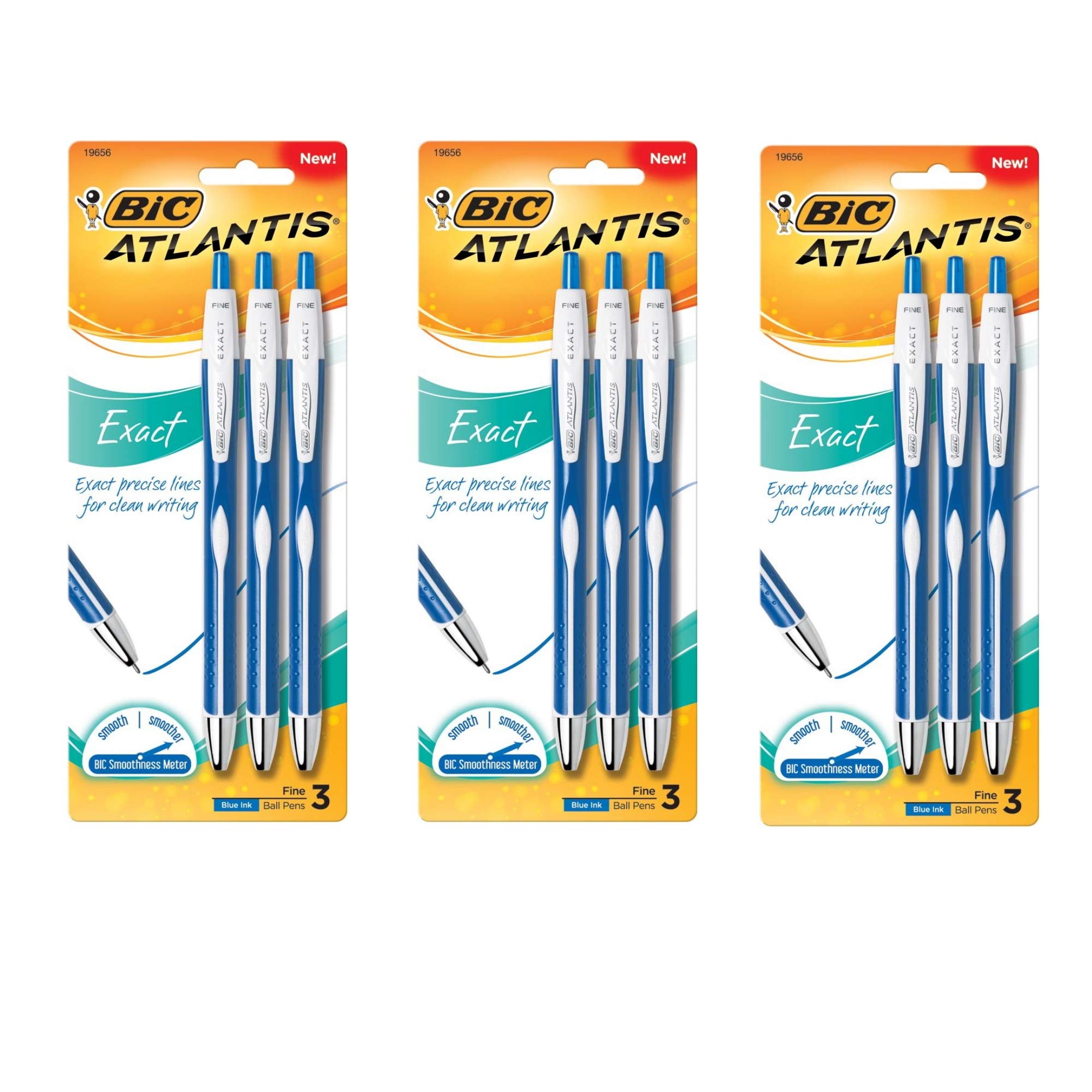 BIC Atlantis Exact Retractable Ball Pen, Fine Point (0.7 mm), Blue, 3-Count, 3 Pack