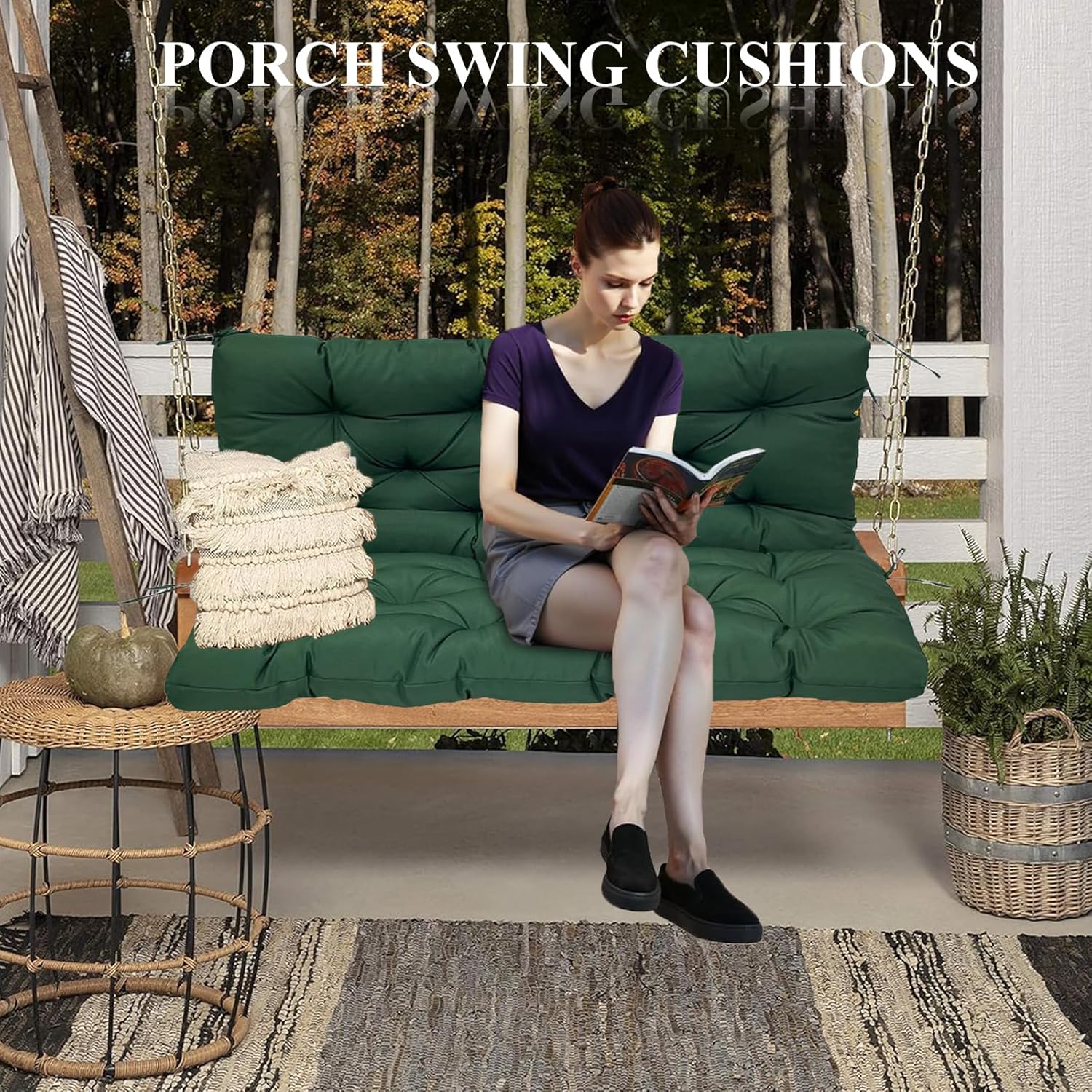Bench Cushion Porch Swing Cushions Outdoor, Patio Chair Cushions High Back Waterproof Bench Pad 60 inch Thicken Swing Replacement Cushions for Outdoor Furniture (Dark Green 60x40in)