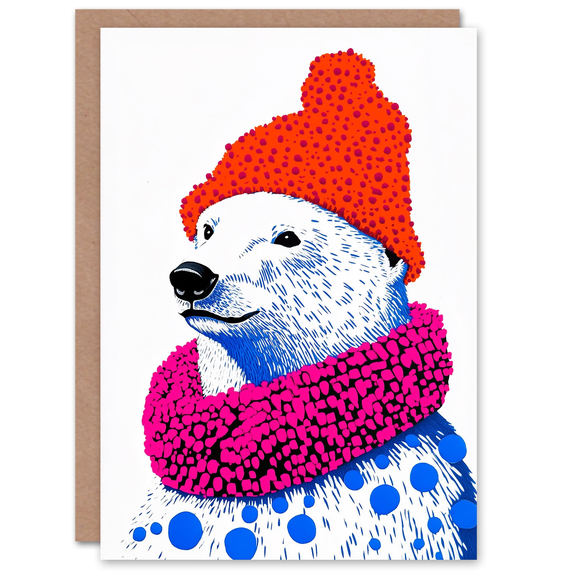Polar Bear Vibrant Winter Hat Scarf Bold Modern Festive Xmas Christmas Card