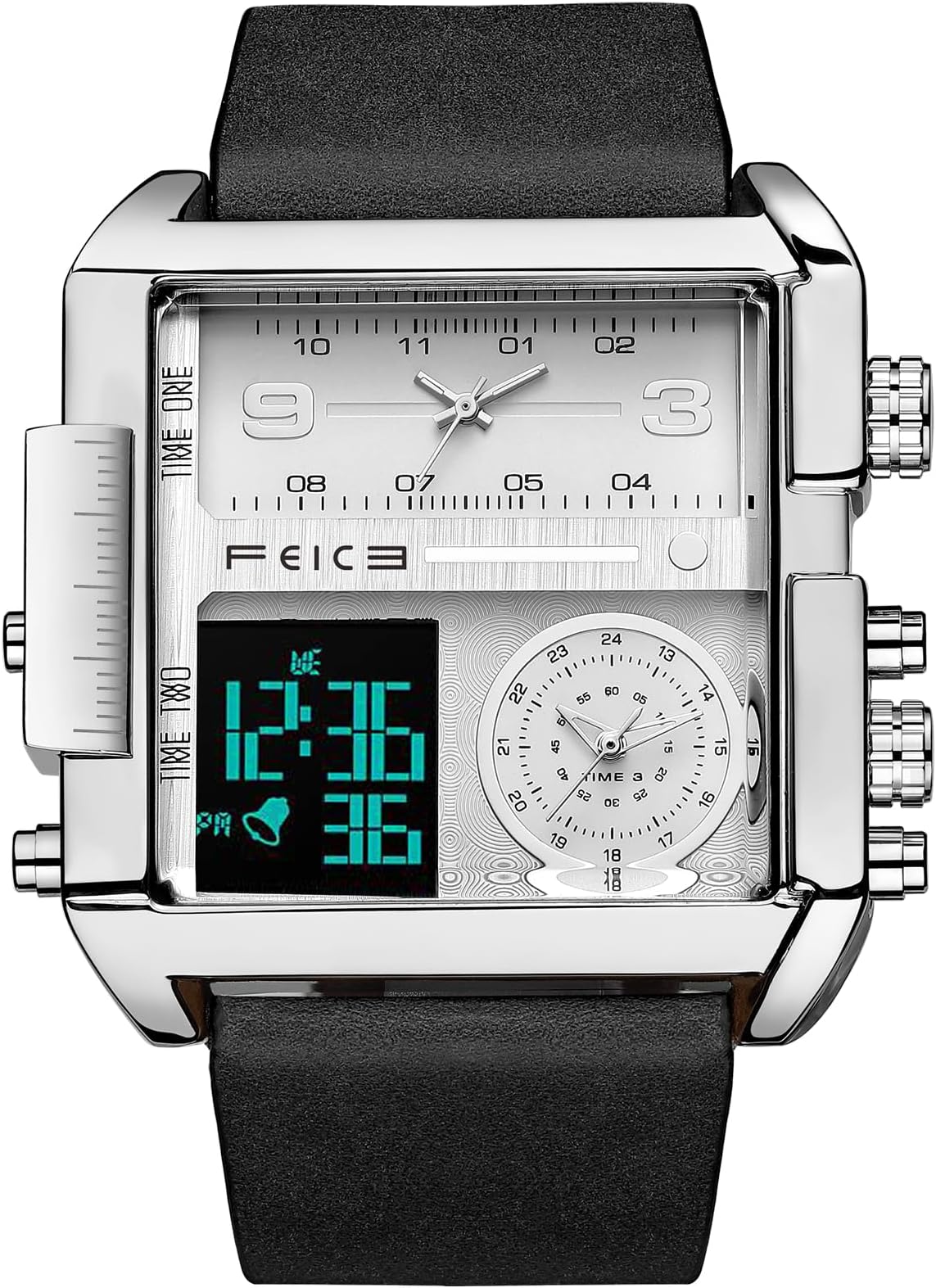 FEICE Herren Quarzuhr Multifunktions 24H Kalender Lederarmband Armbanduhr Einzigartig - FK030