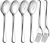 LIANYU 6-Piece Stainless Steel Serving Spoons & Forks Set, 9.8 Inch Large Buffet Utensils, Mirror Polished, Dishwasher Safe for Parties & Catering