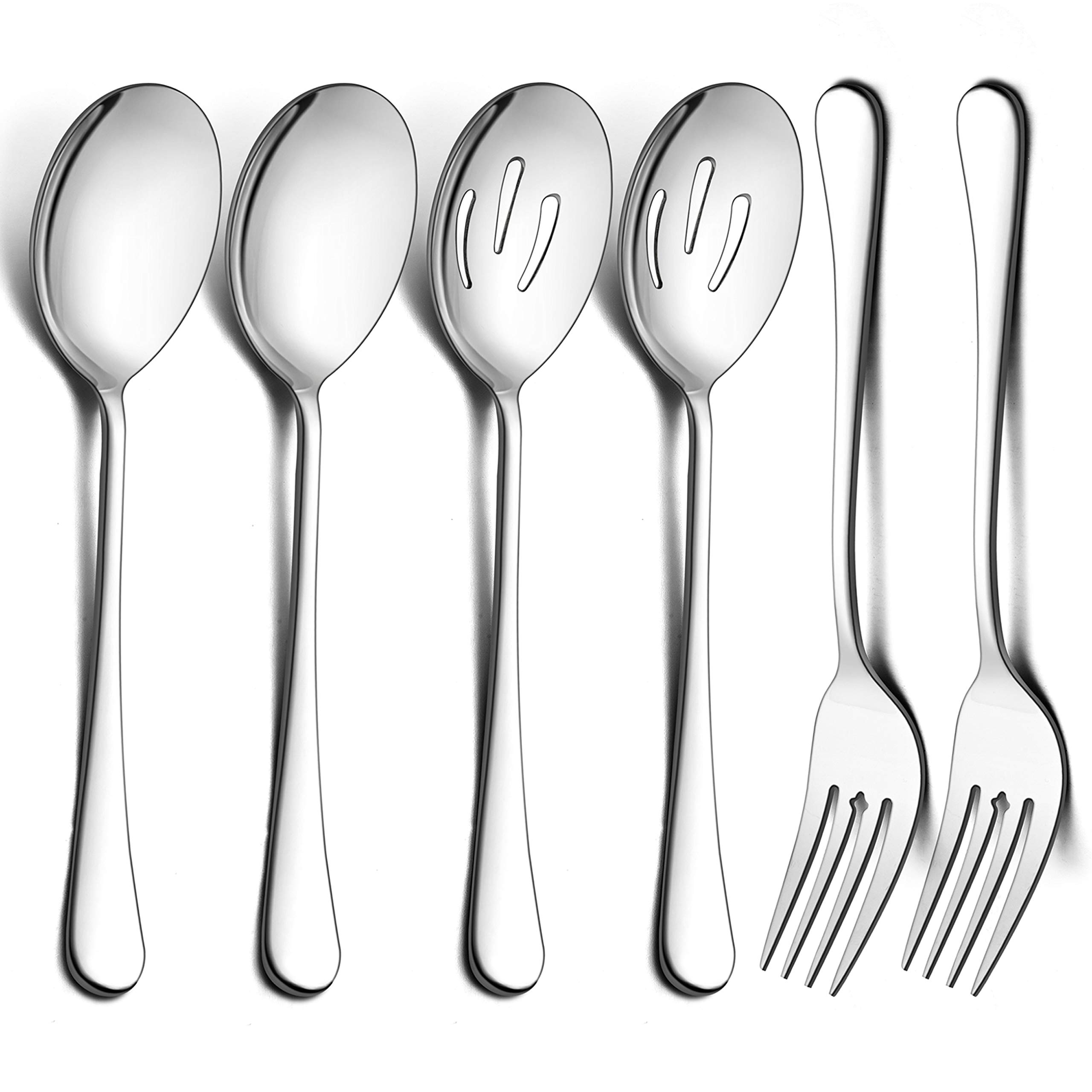 LIANYU 6-Piece Large Serving Spoons and Forks Set, 9.8 Inch Stainless Steel Buffet Catering Party Banquet Serving Spoon Fork, Mirror Finished, Dishwasher Safe