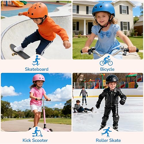 Miniatura 7 de Casco de bicicleta para niños, casco para niños y niñas de 3 a 14 años, ajuste ajustable y ligero, seguridad multideportiva para patineta, patinaje,