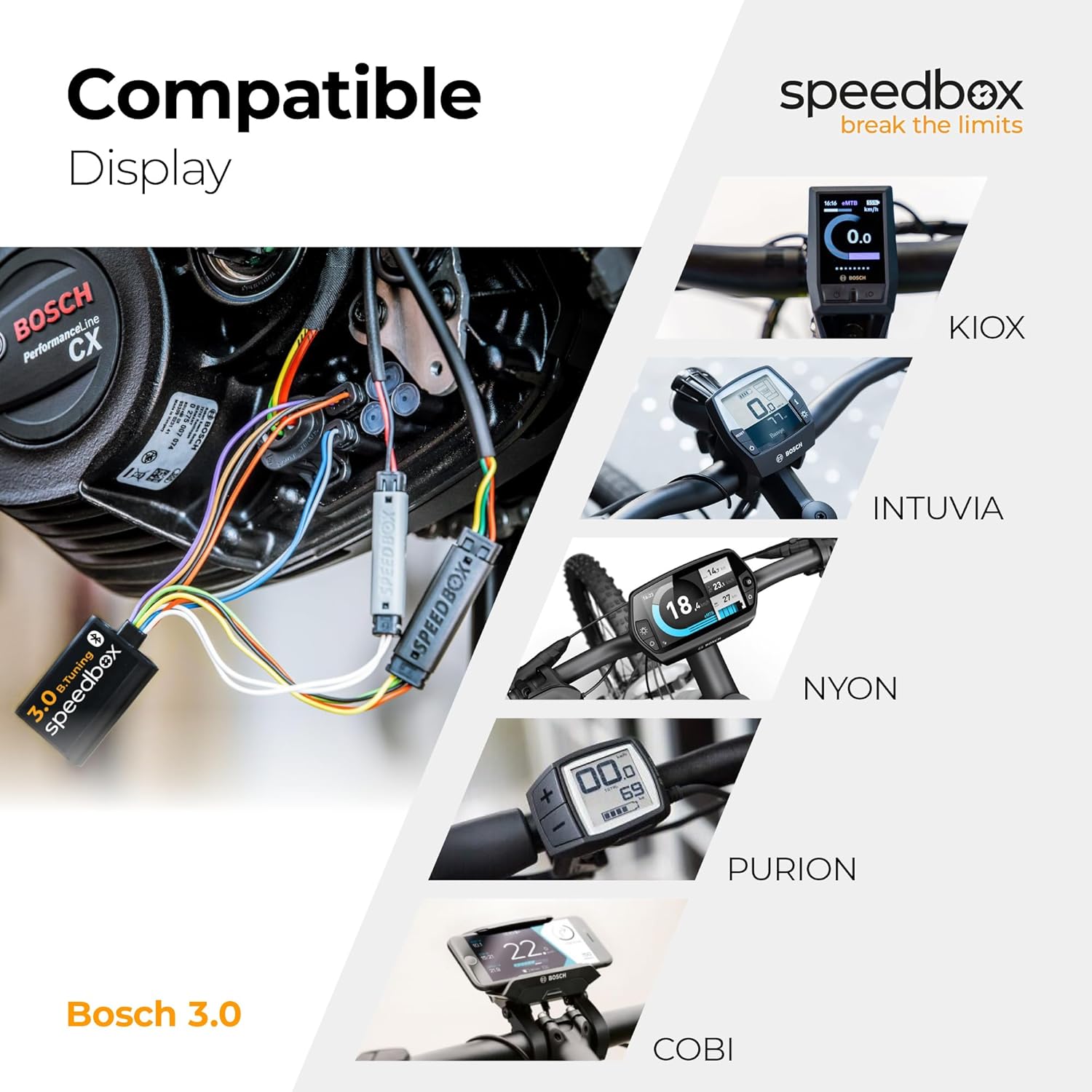 SpeedBox 3.0 Compatible with Bosch/Tuning kit Suitable Compatible with e-Bikes with Bosch Motors 2017-2025 / Speed Limit Unlocked/Speed Unlimited SpeedBox 3.0 Compatible with Bosch/Tuning kit Suitable Compatible with e-Bikes with Bosch Motors 2017-2025 / Speed Limit Unlocked/Speed Unlimited