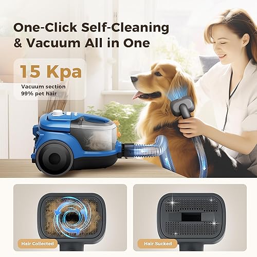 Miniatura 4 de Grandtail Kit de aseo para mascotas y aspiradora de pelo de perro, kit de aseo 6 en 1 con succión 99% pelo de mascotas, 8 herramientas de aseo para