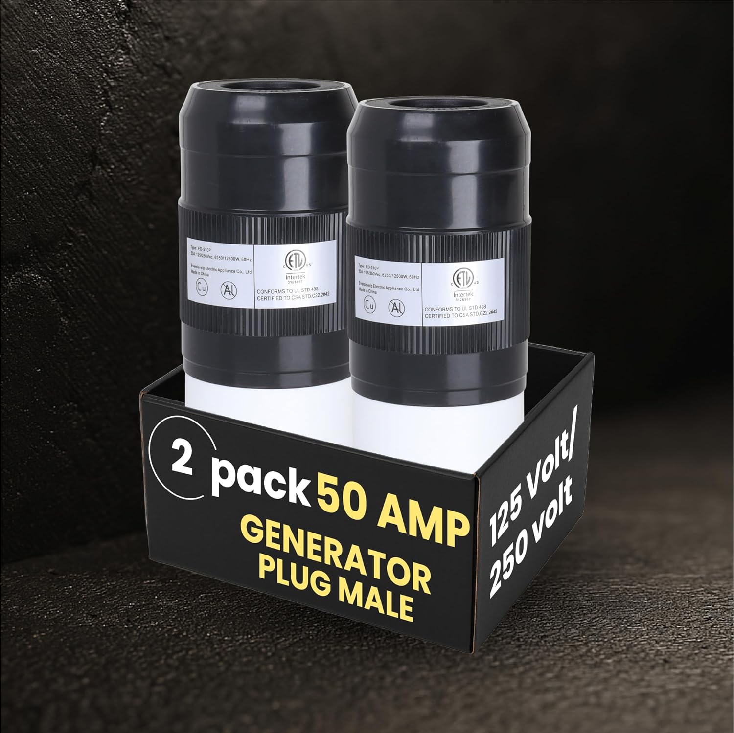 50 Amp Generator Plug (Male) (2 Pack)，50 Amp Generator Connector, 125 Volt/250 Volt, CS6364 Shopcorp 50A Twist Lock RV Plug - CS6365, Twist Lock Adapter, 12500 Watts 3 Pole 4 Wire