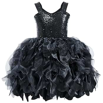 トップス Treat Girl's tulle frill jersey black Amazon.com: PURFEEL Girls Black Dress Kids Goth Dress up