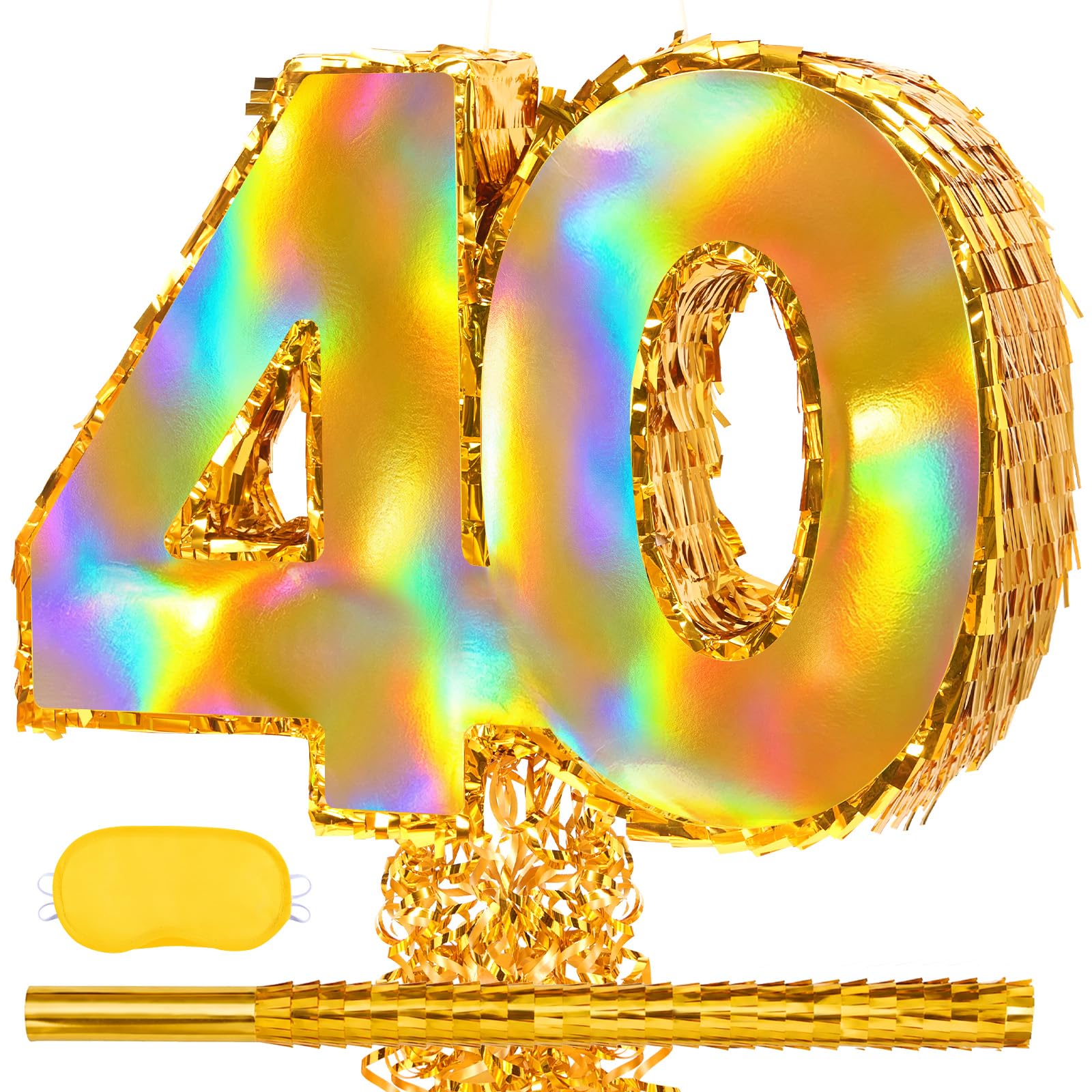 WERNNSAI Gold Foi Number 40 Pinata Pull String Number Pinata for Birthday — image 1