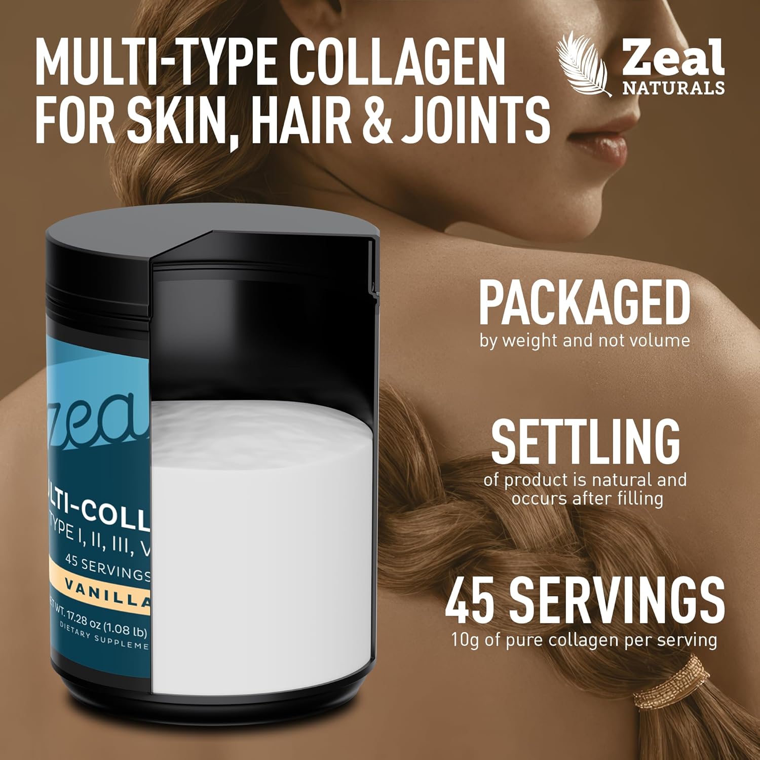 Premium Multi Collagen Peptides Powder (1, 2, 3, 5 & 10) with Protein. Vitamin C, Biotin, Hyaluronic Acid, for Hair Skin and Nails - Marine, Bovine, Chicken & Eggshell (Vanilla, 45 Servings) - Image 4