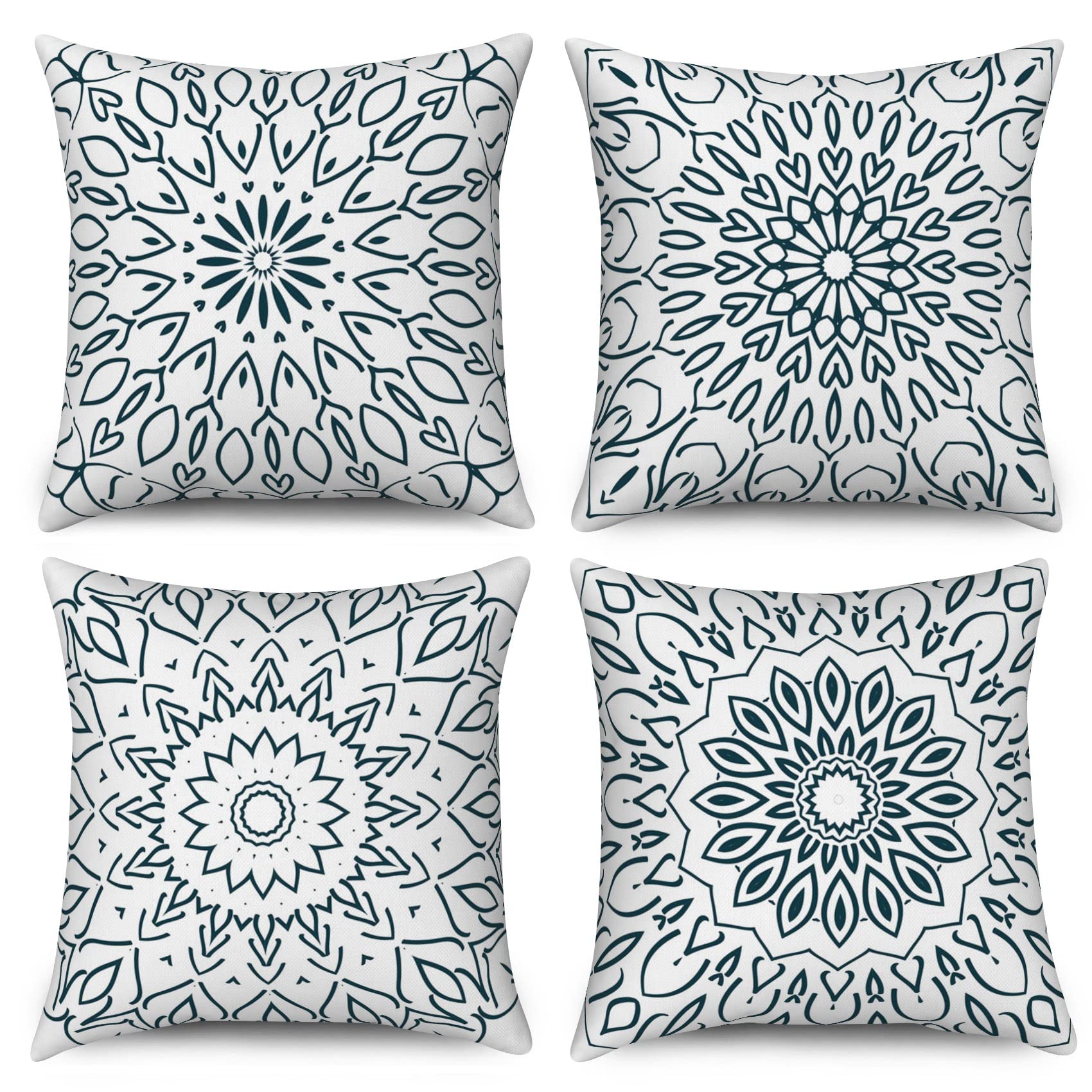 ASDCXZ Boho 45x45 cm 4er Set, Modern Abstract Boho Style Blue Datura Sofa Decorative Cushions Washable Polyester Flax Textile Outdoor Cushion Cover — image 1