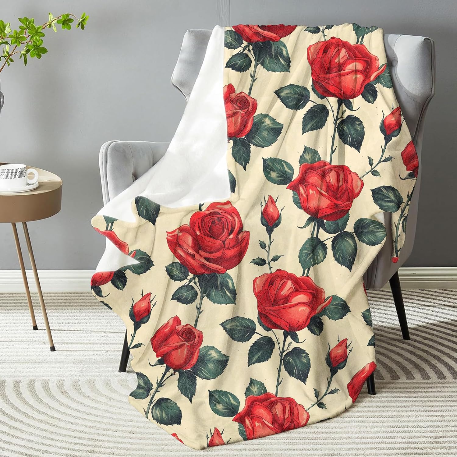 Rose Theme Throw Blanket - Plush, Soft, Comfy, Lightweight, Warm, Fuzzy, for Animal Lovers, Flannel Blanket for Couch, Sofa, Travel, Bed, Office 50in×60in - Image 2