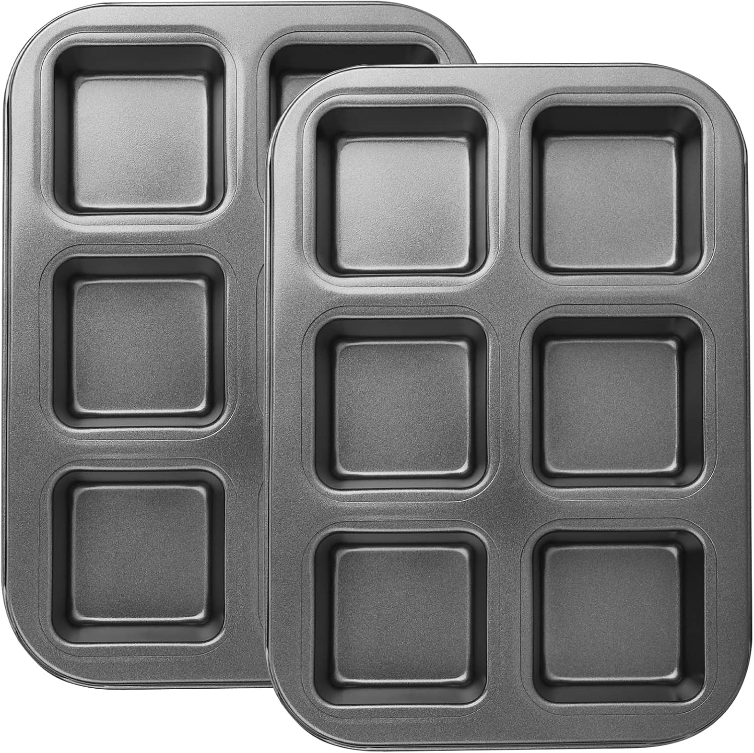 Beasea Nonstick Brownie Pan, 2 Pack 6 Cavity Black Square