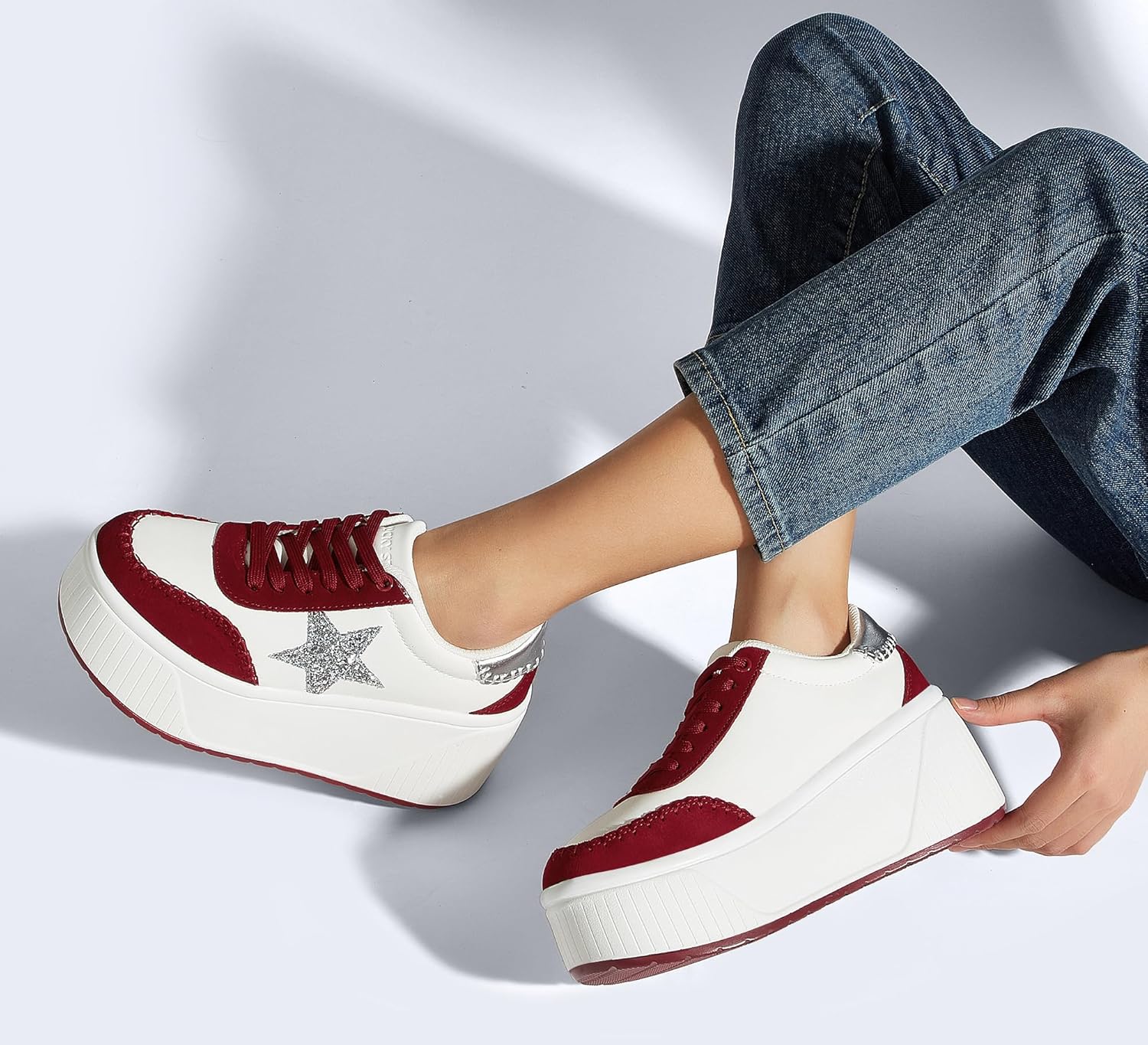 LUCKY STEP Women's Platform Chunky Sneakers Fashion Star Glitter Sparkly Wedge Walking Shoes High Heel Casual Shiny Thick Sole Footwear - Image 7