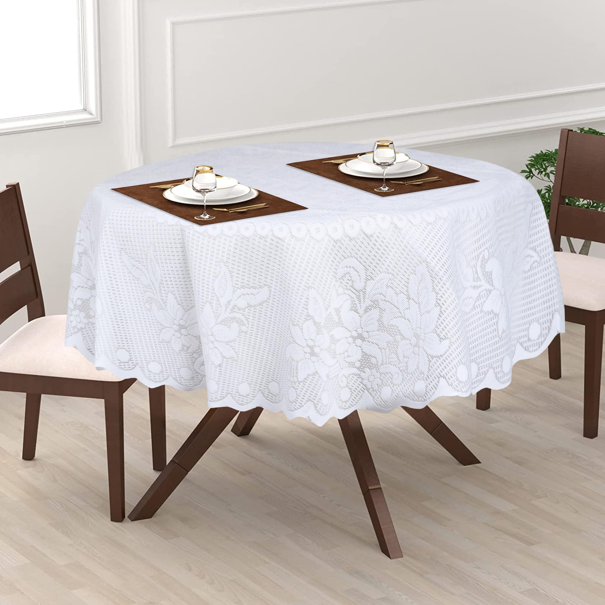Dakshya Industries Polycotton 40 Inch Round 2 Seater Center Table Cover Floral Design Kitchen Dining Room Table Cloth (White)-image-28