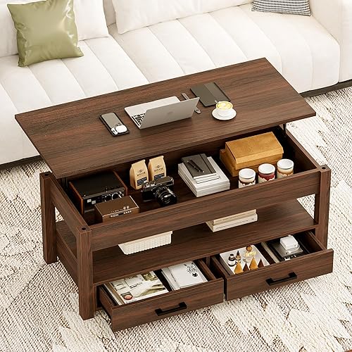 Miniatura 16 de FABATO Mesa auxiliar extragrande de 47.2 pulgadas, mesa de centro grande con cajones de almacenamiento, compartimento oculto, mesa central elevadora